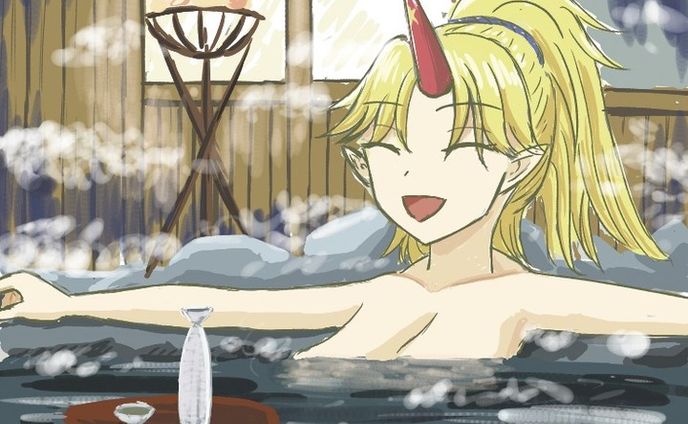 絵チャ　温泉に入る勇儀
#東方project #星熊勇儀 #touhouproject #yuugihoshiguma #touhoufanart