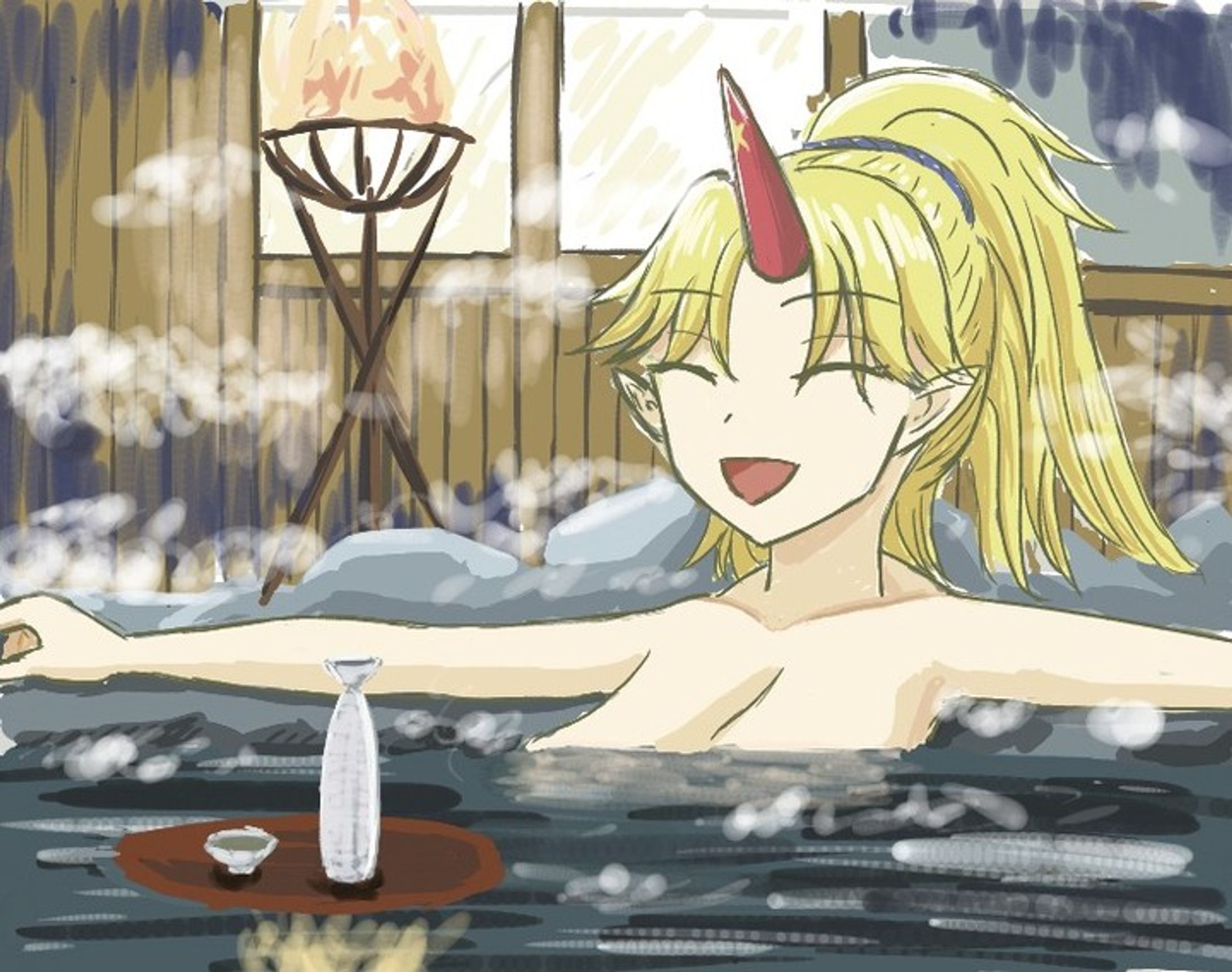 絵チャ　温泉に入る勇儀
#東方project #星熊勇儀 #touhouproject #yuugihoshiguma #touhoufanart-1