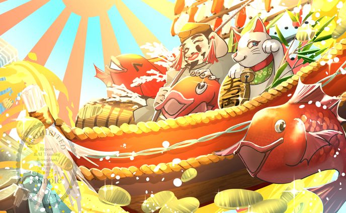 日本橋商店会主催 十日戎（えべっさん）展　展示イラスト