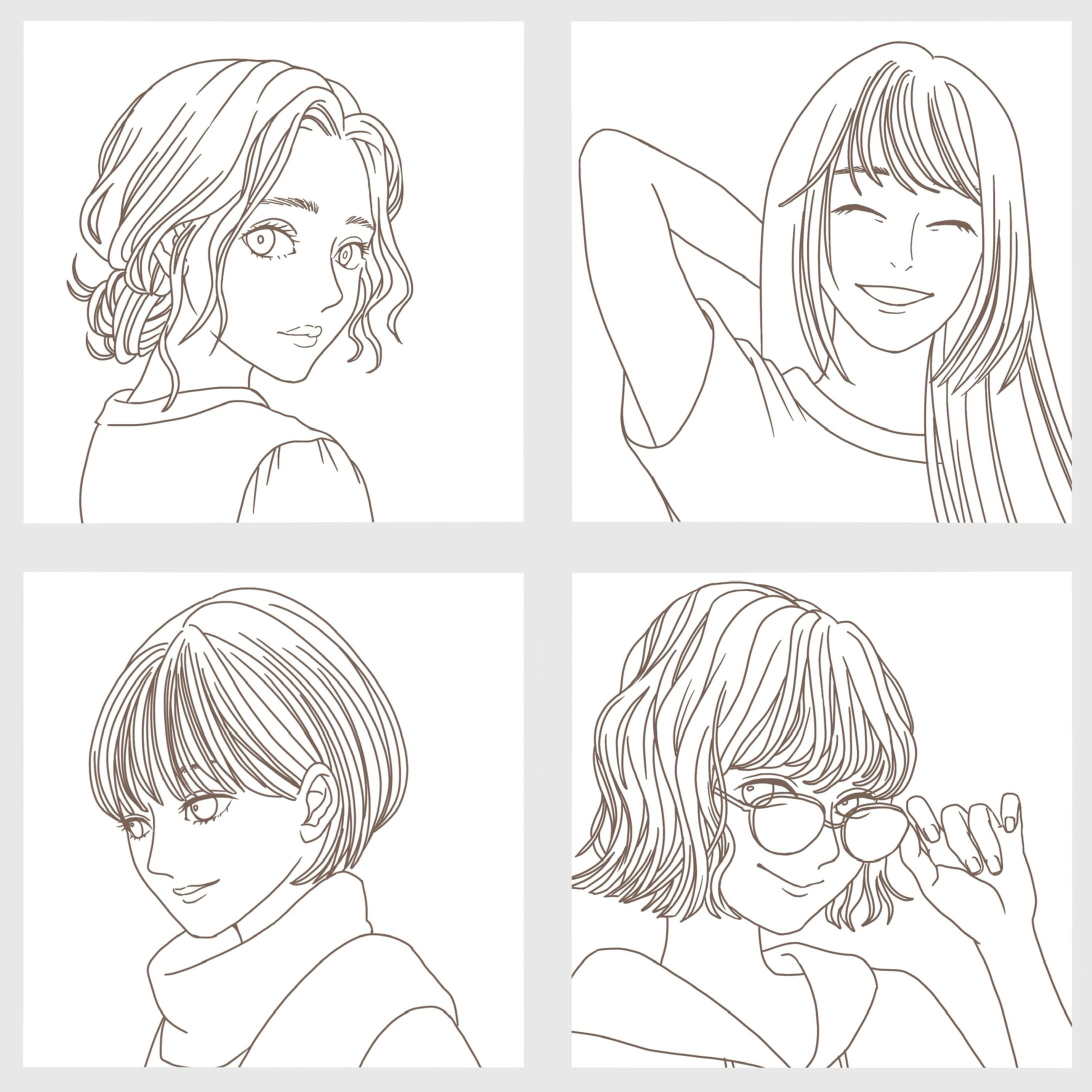女性 - 線画-1