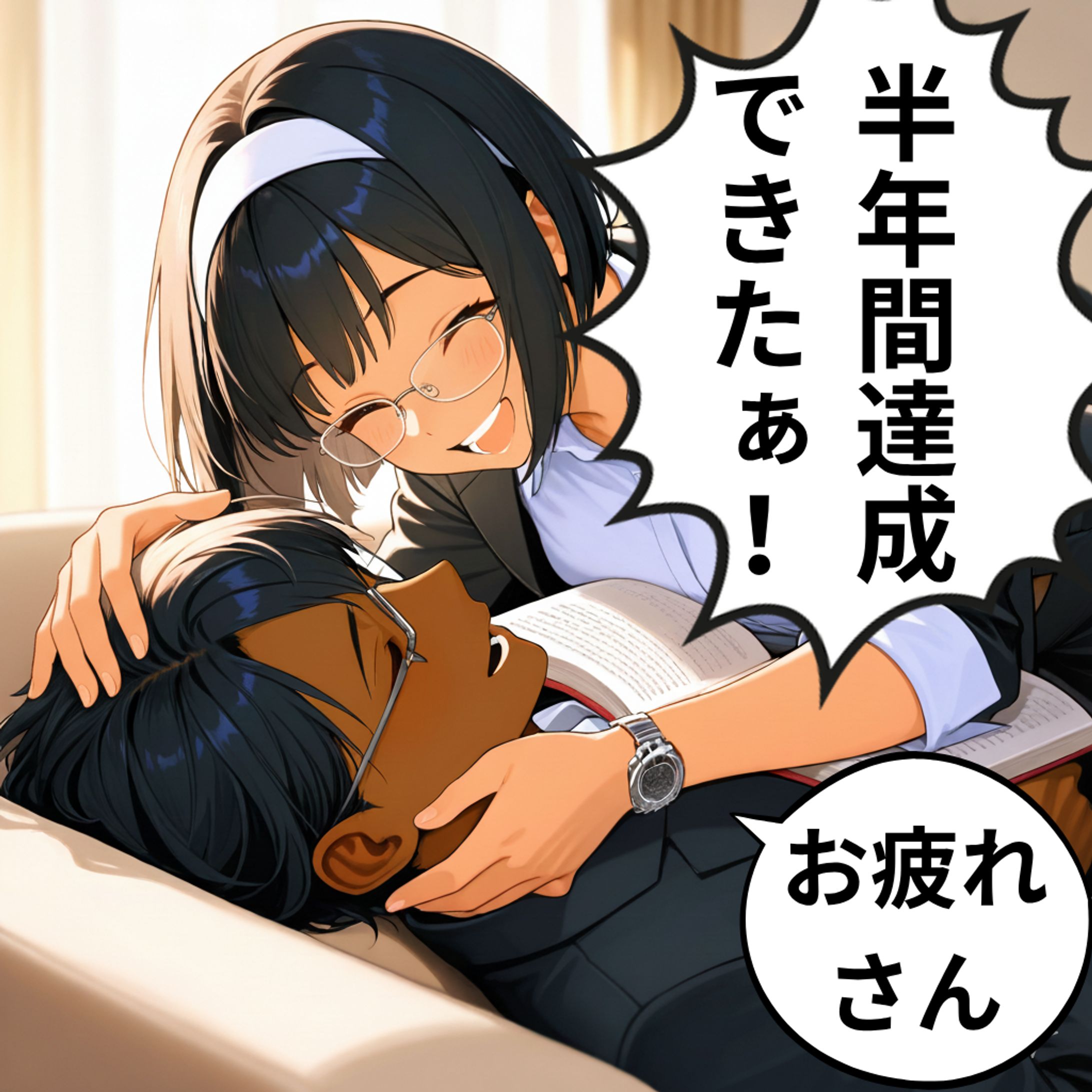 喜びを分かち合うケイとナギ-1