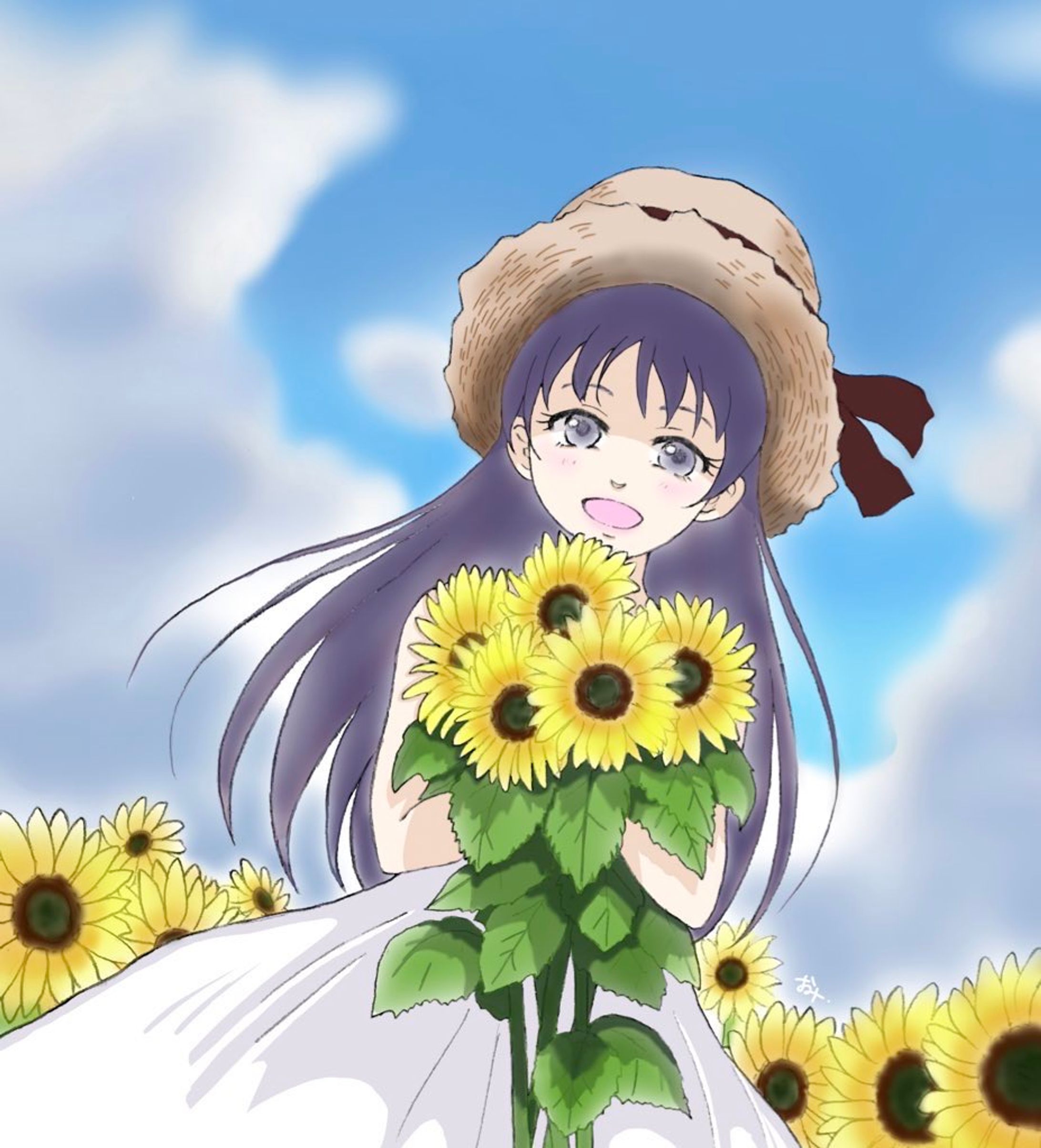 ひまわり畑と夏空と-1
