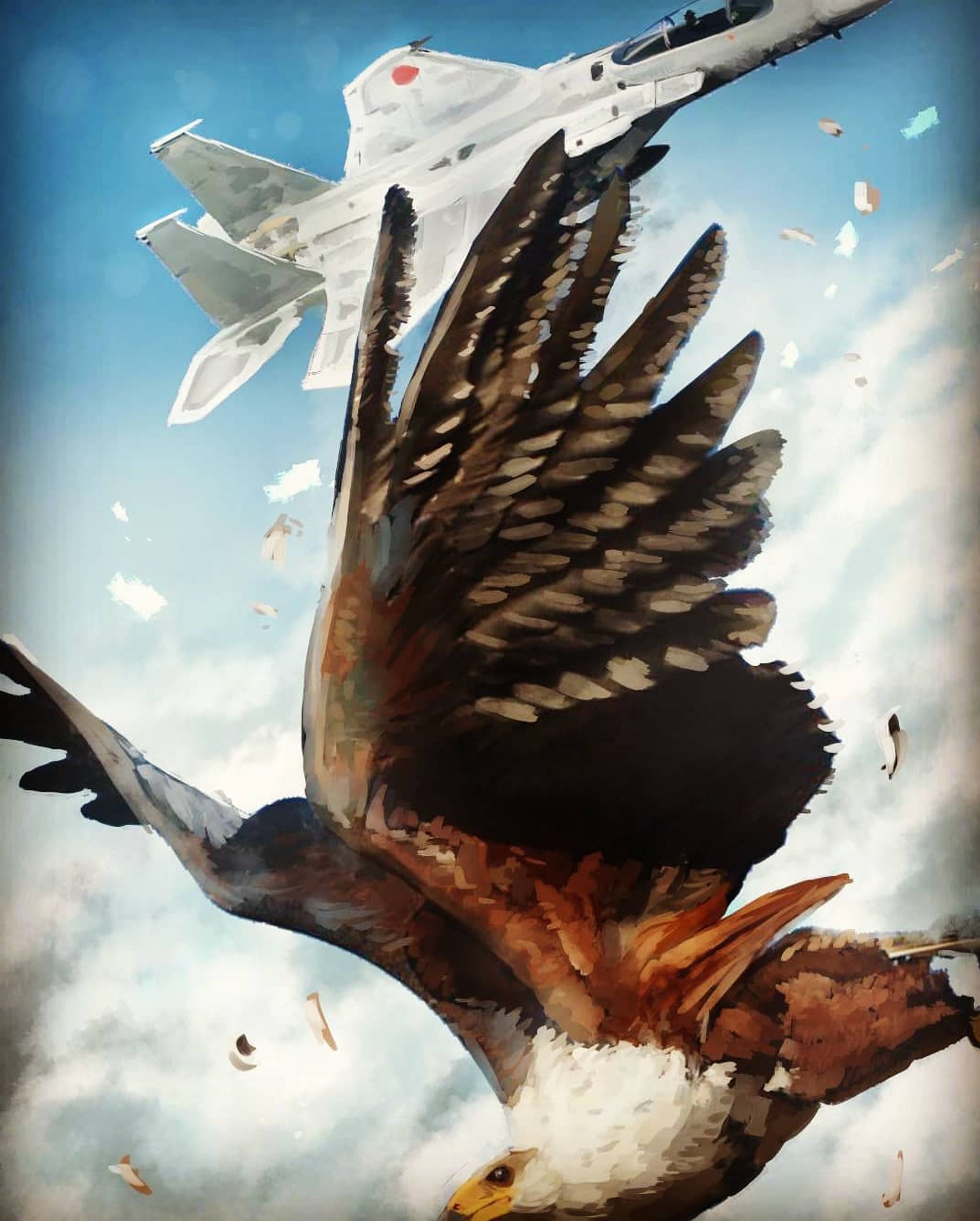 鷲とイーグル、縦長すぎて見切れてしまった無念
#自衛隊 #eagles #イラスト #鳥 #戦闘機 #art
#jasdf #illustration  #f15-1