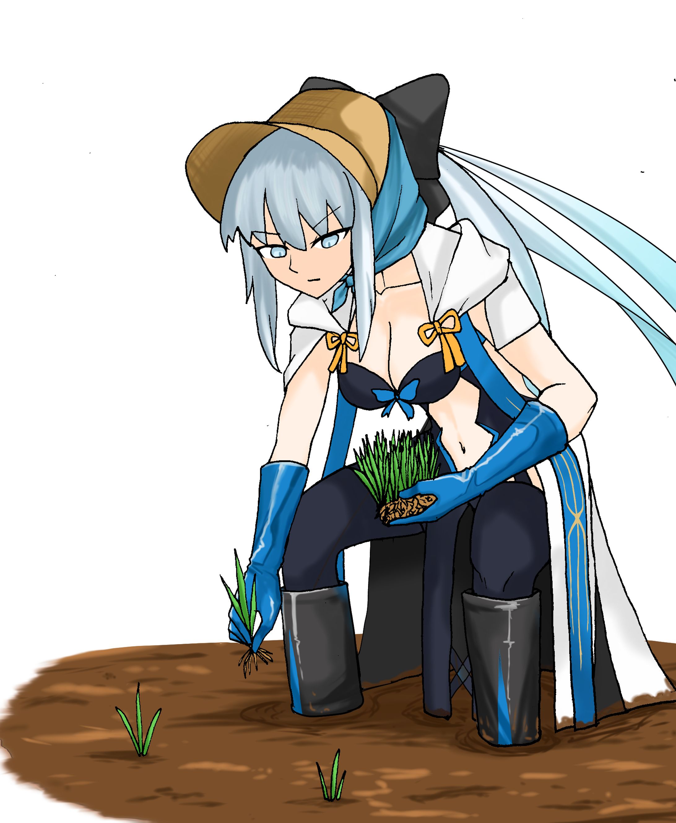 田植えをするモルガンさま-1