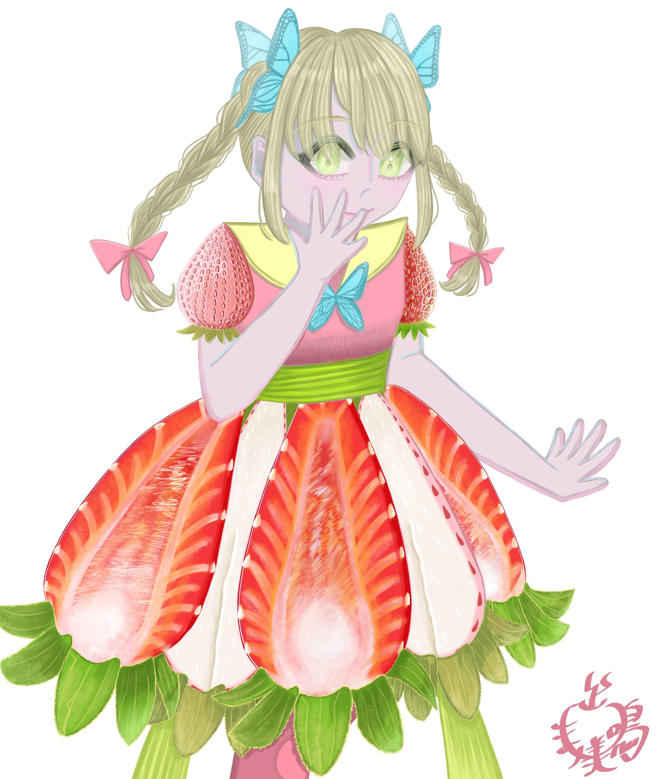【自創作キャラデザ】🦋‪×🎀×🍓の女の子-1