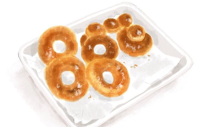 今日のおやつは、ホットケーキミックスで作る『昭和のドーナツ』です！
揚げたら上白糖をまぶします🍩

#illustration 
#イラスト
#おやつ
#ドーナツ
#昭和のドーナツ
#美味しい