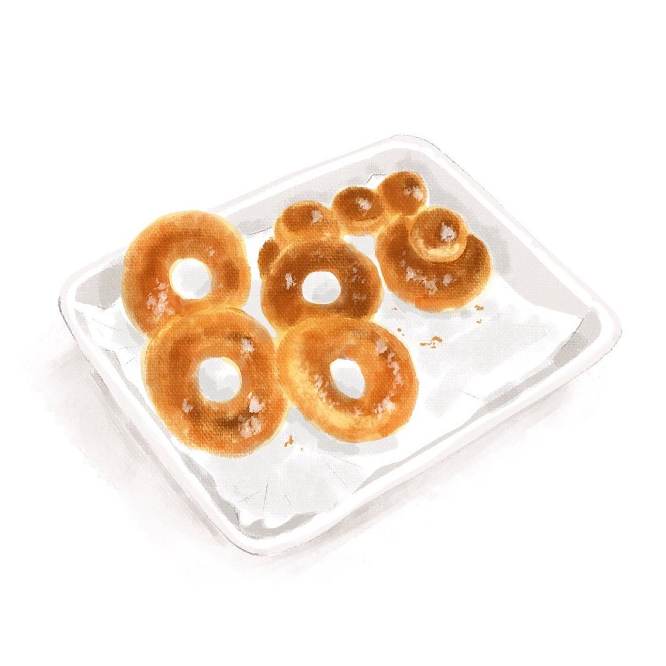 今日のおやつは、ホットケーキミックスで作る『昭和のドーナツ』です！
揚げたら上白糖をまぶします🍩

#illustration 
#イラスト
#おやつ
#ドーナツ
#昭和のドーナツ
#美味しい-1