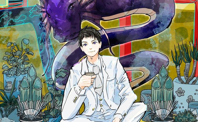 お酒は20歳になってから🍶🐉
御成人おめでとうございます。

この辰は蜃(しん)という伝説の生き物。
余談だがわたしは伝説とか幻とかそう言った言葉に弱い。
こちらは12日から始まるviva!!JAPANにて取り扱いを開始いたします。
応援お願いいたします🙇‍♀️✨

#vivajapan #cooljapan #kawaiiart 
#日常と非日常 #ドラマみたいな絵が描きたい 

#新年 #辰 #龍 #伝説 #生き物 #まぼろし #かっこいい #ドラゴン #お酒 #成人 #白スーツ #はれのひ 
#メンズイラスト #楼閣 #植物 #めでたい #comingofageday #男性イラスト #短髪男子 #爽やか