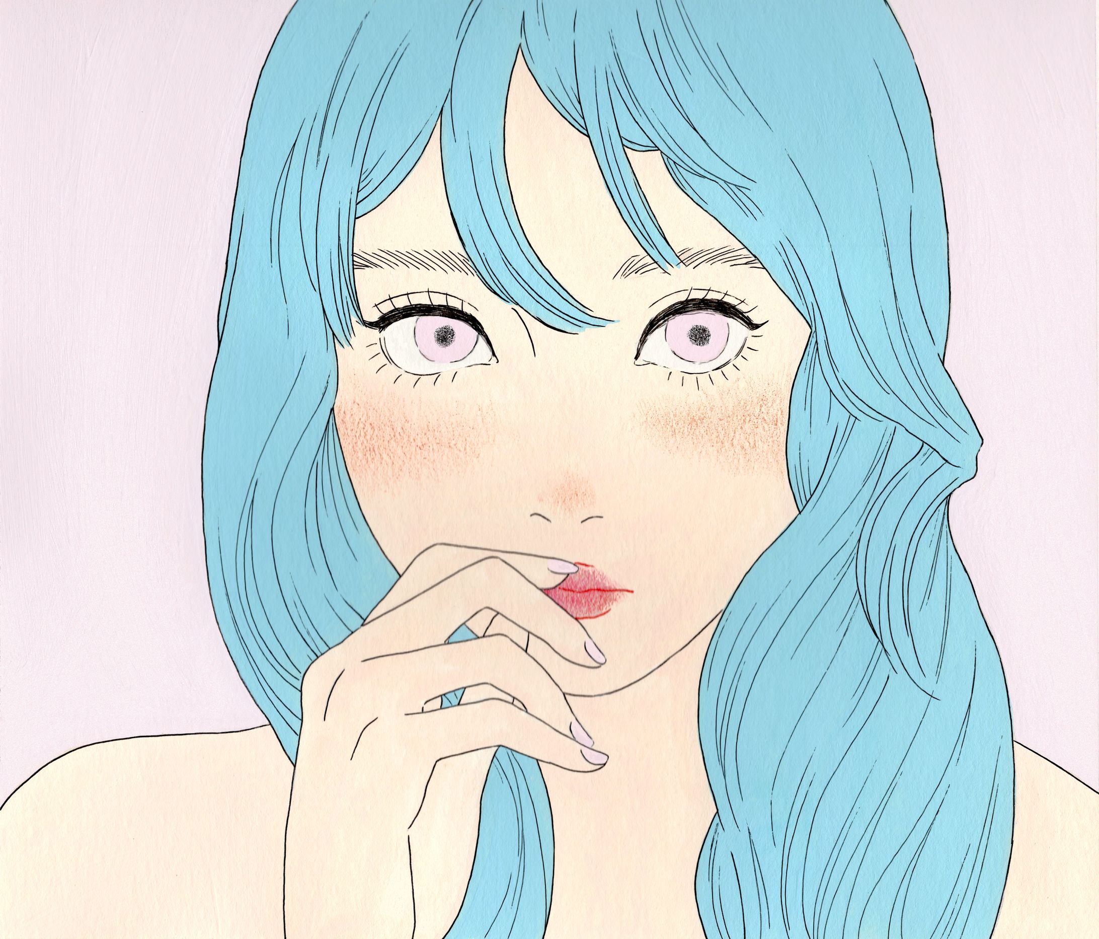 口つぐみ - アクリル + 水彩 -1