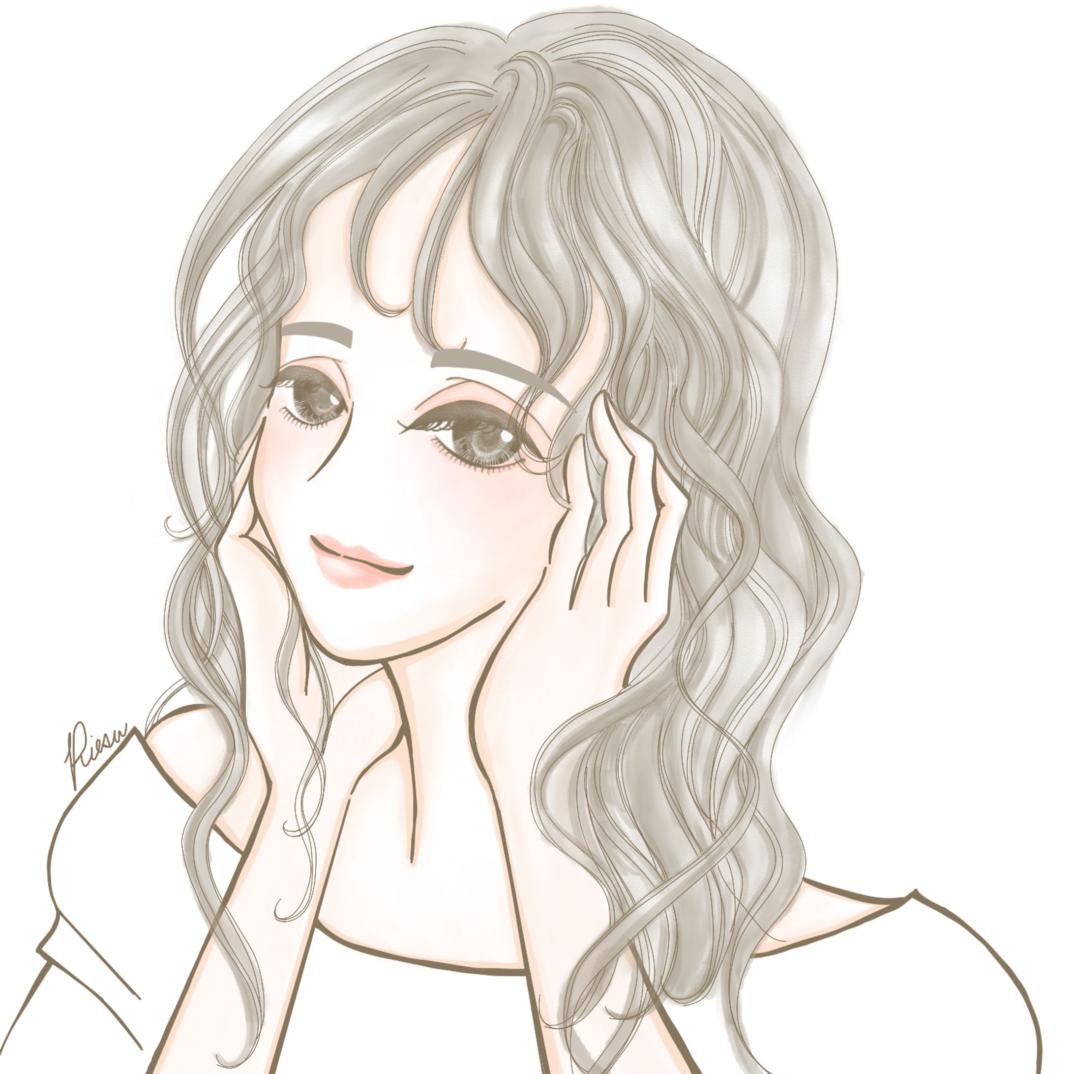 素肌が綺麗な女性イラスト-1