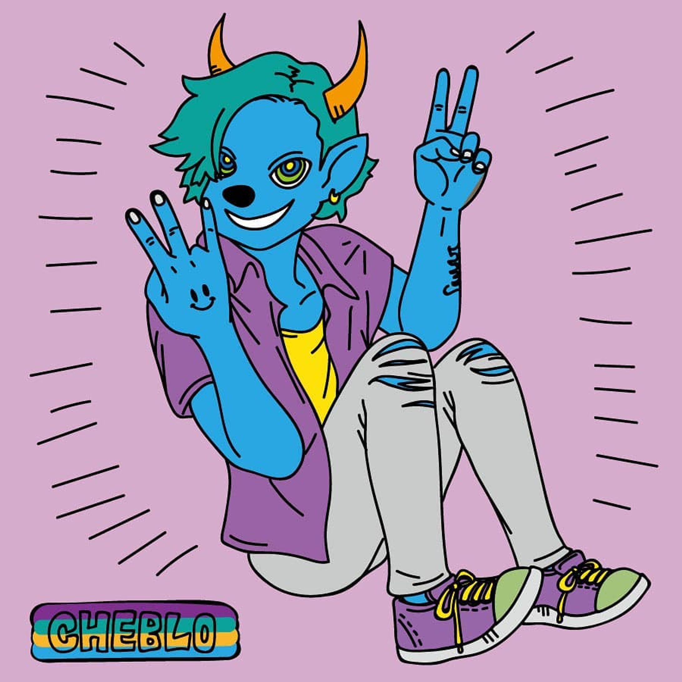 #絵#イラスト#picture#animal#character#illust#pic#horn#キャラクター#青い#blue#fashion#enjoy#peace#smile-1