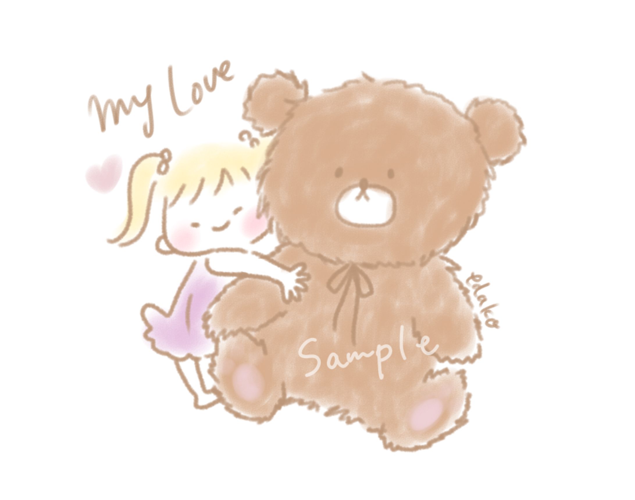 優しいかわいい線画イラスト-1