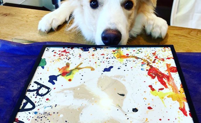 ー
お友達の愛犬、ラメたん🐶
モデルになっていただきました。

ラメルジーというアーティストが
お名前の由来ということで
ラメルジーテイストで🎨

#ラメルジー #犬スタグラム #ワンコ #犬イラスト #動物イラスト #アート #ギャラリー #ギャラリーカフェ #dog #dogillustration #dogillustrations #doginsta #artofinstagram #worksonpaper 
#bordercollie #bordercolliesofinstagram #bordercollies #ramellzee #relaxmagazine #jacksonpollock