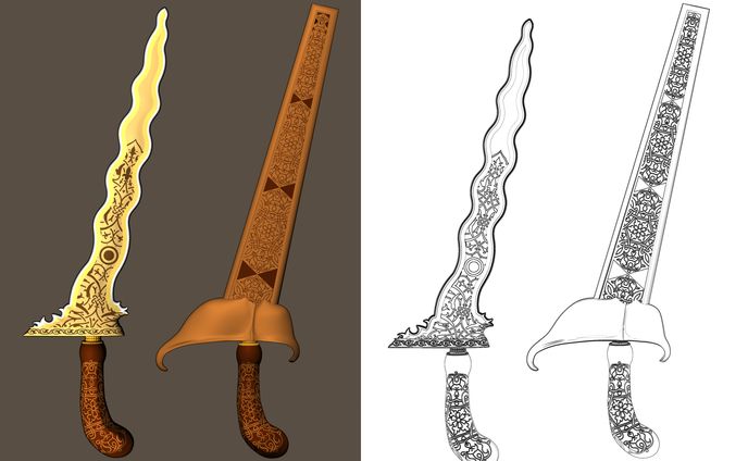 【ご依頼】短剣3Dモデル（線画抽出想定）