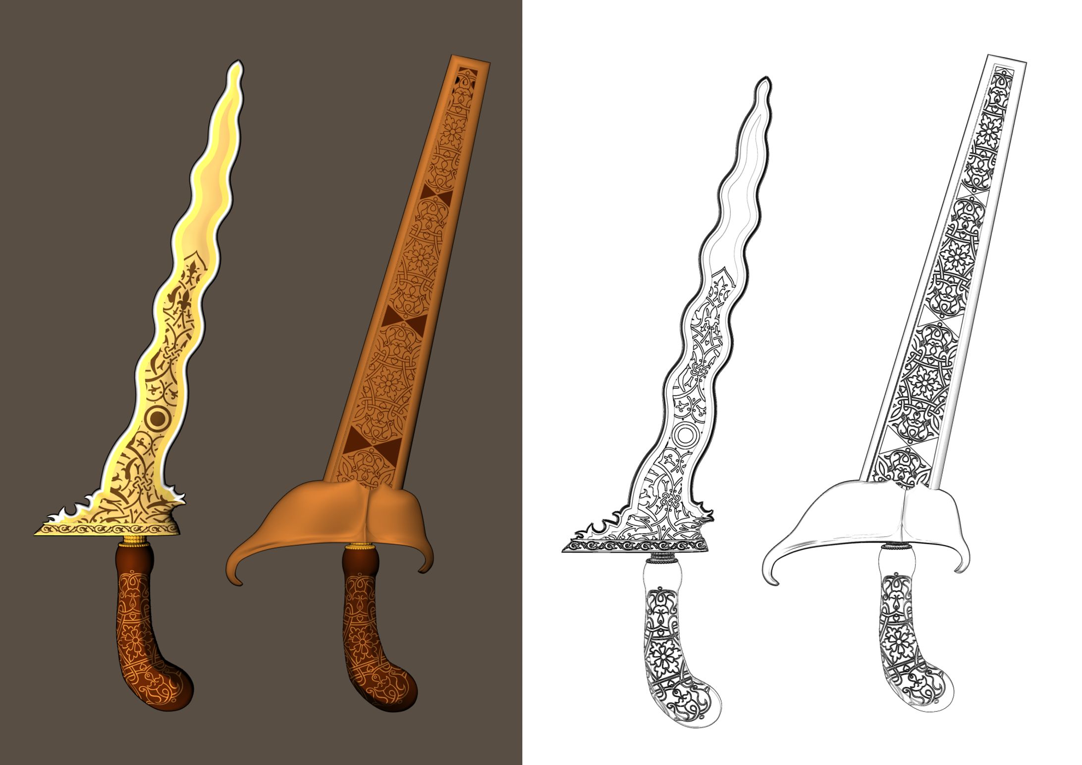 【ご依頼】短剣3Dモデル（線画抽出想定）-1