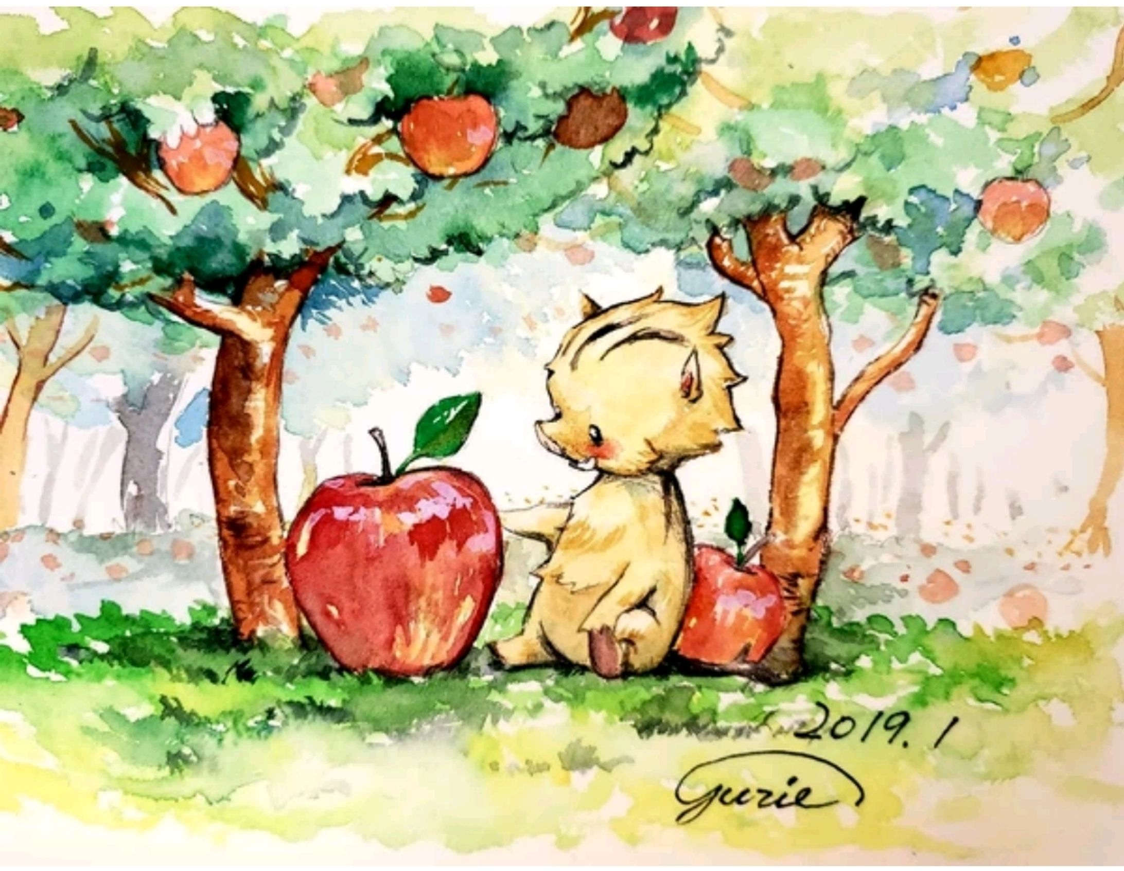 いのししとりんご-1