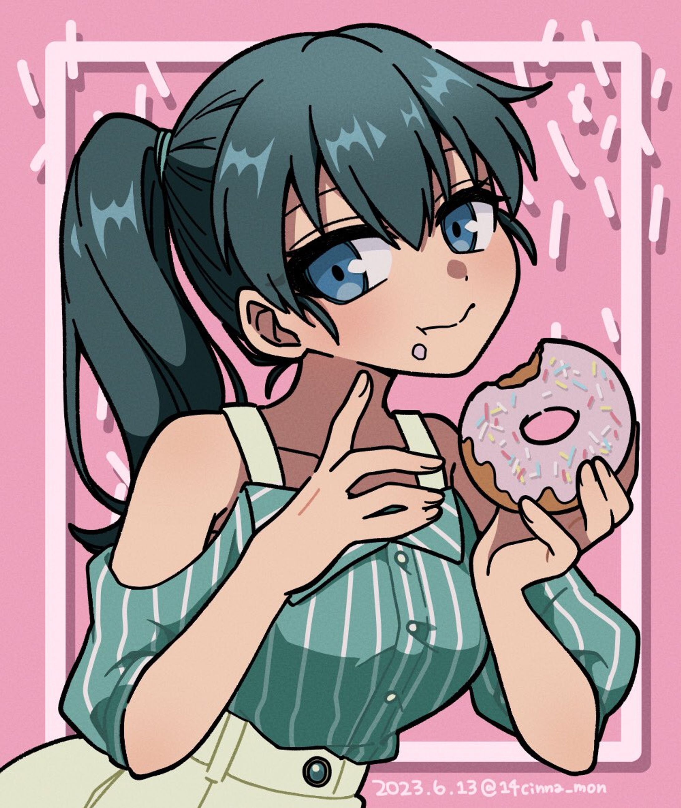 自主制作　ドーナツを食べる女の子-1