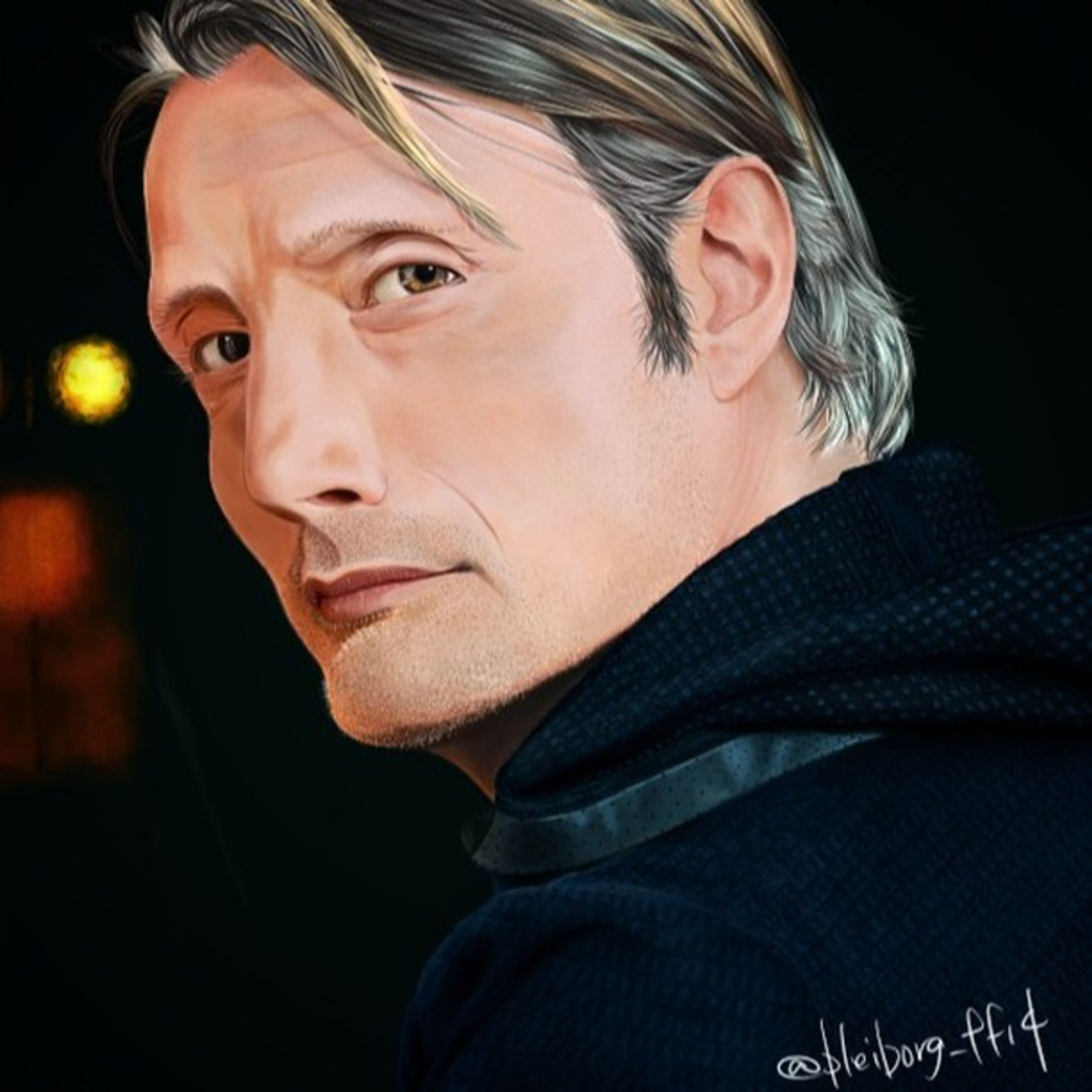 今日もTwitterからの再掲です。
布地が表現できなくて何度も描き直しました。修行あるのみですね😊
#drawing #illustration #madsmikkelsen #clipstudiopaint-1