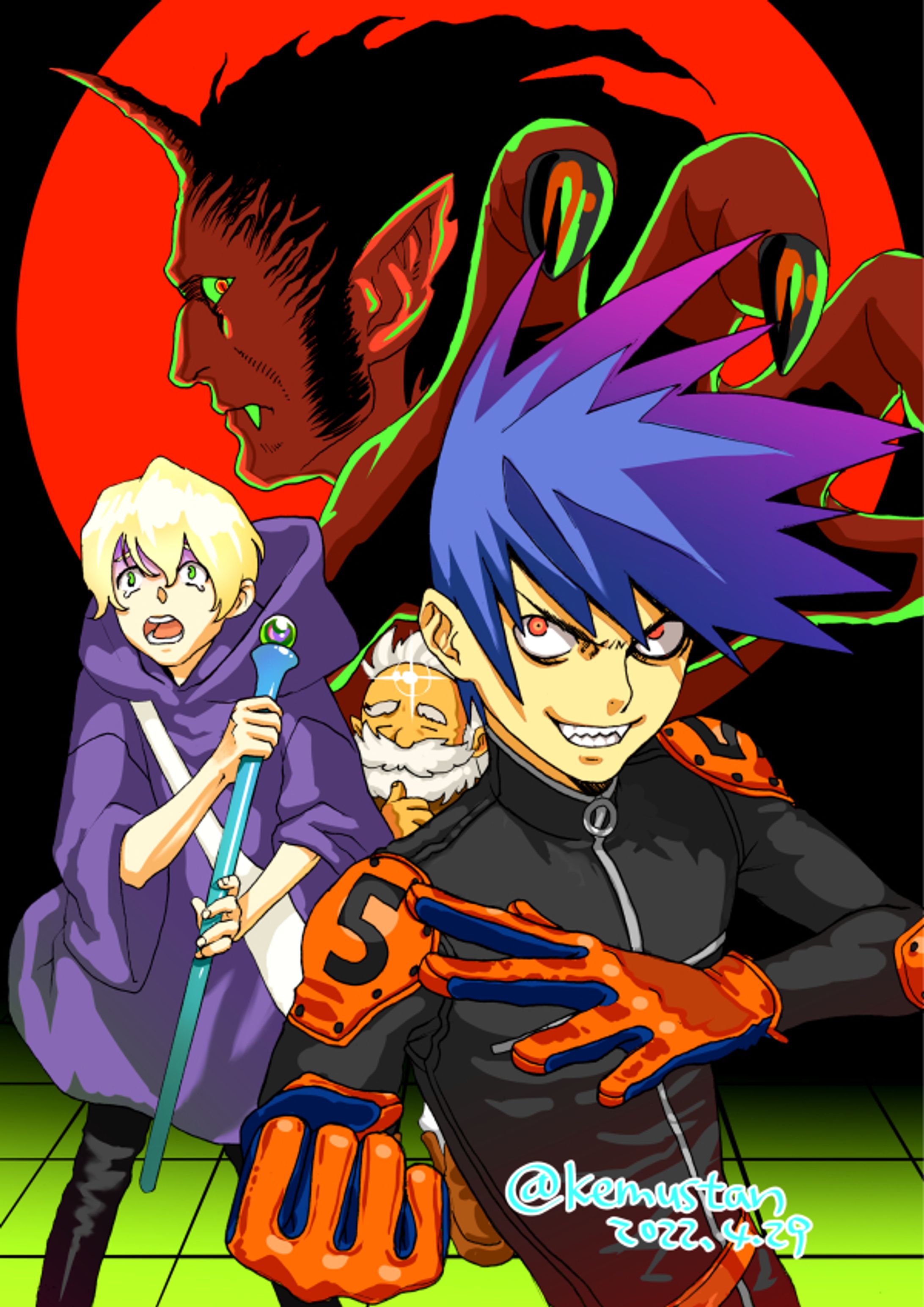 魔王VS.パーティ（武闘家・魔法使い・回復ドワーフ）男しかいない…-1