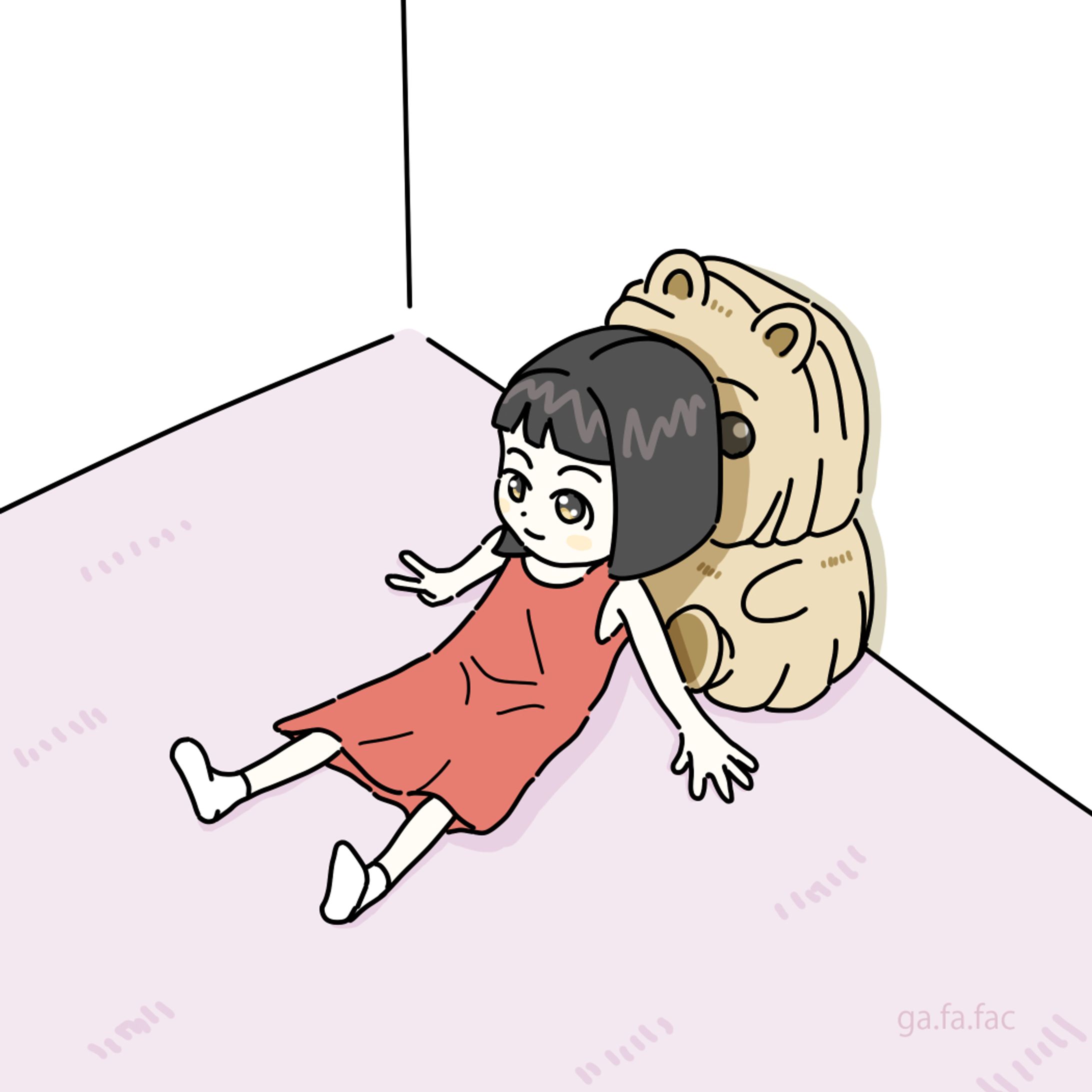 座っている女の子とぬいぐるみ-1