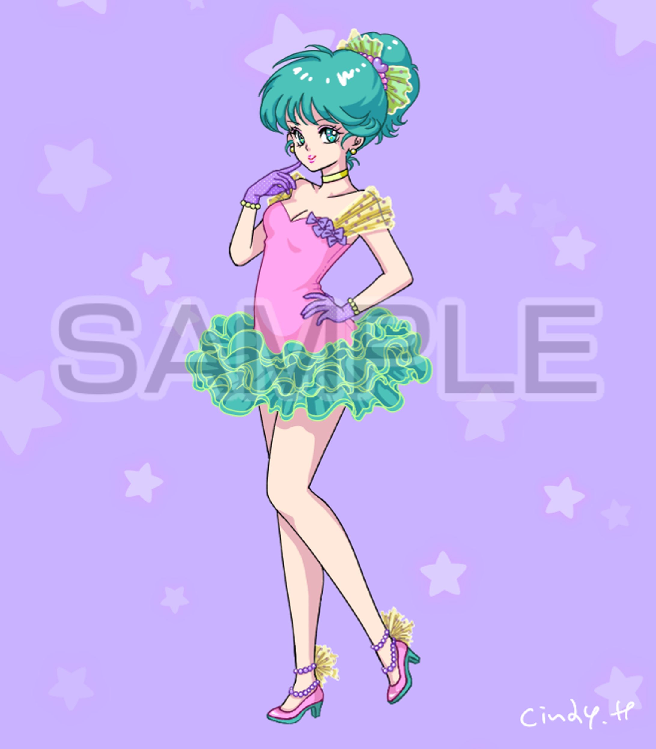 アニメ風の女性キャラクター 全身イラストのイラスト素材