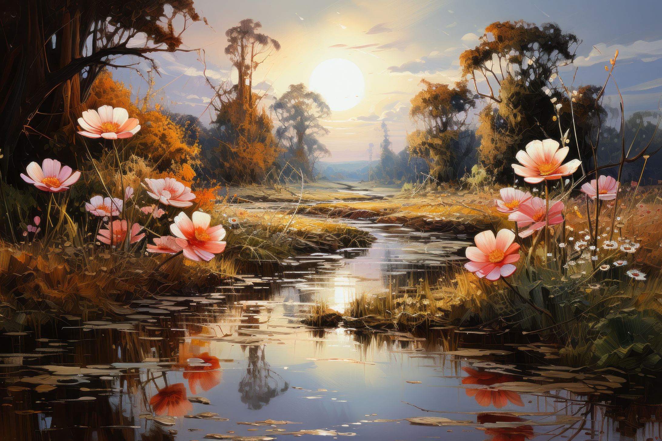 ヨーロッパの長閑な風景を描いた油絵風アート画 AI生成-1