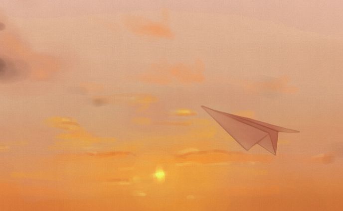 夕日と紙飛行機