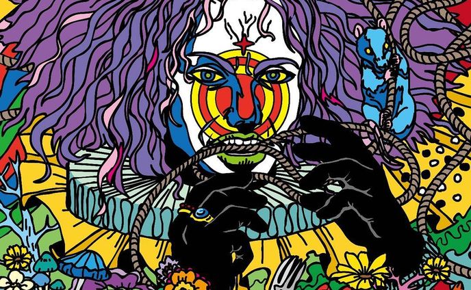 #OLBEHC
#イラスト
#カラフル
#派手
#ネズミ
#CHEBLO
#Picture
#colorful
#mouse
#flower
#Illust
#shirt
#紫
#Purplehair
#color
#man
#rope
#ロープ
#flashy