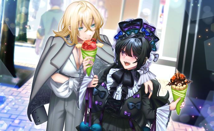 天使悪魔食べ歩きスチルイラスト
