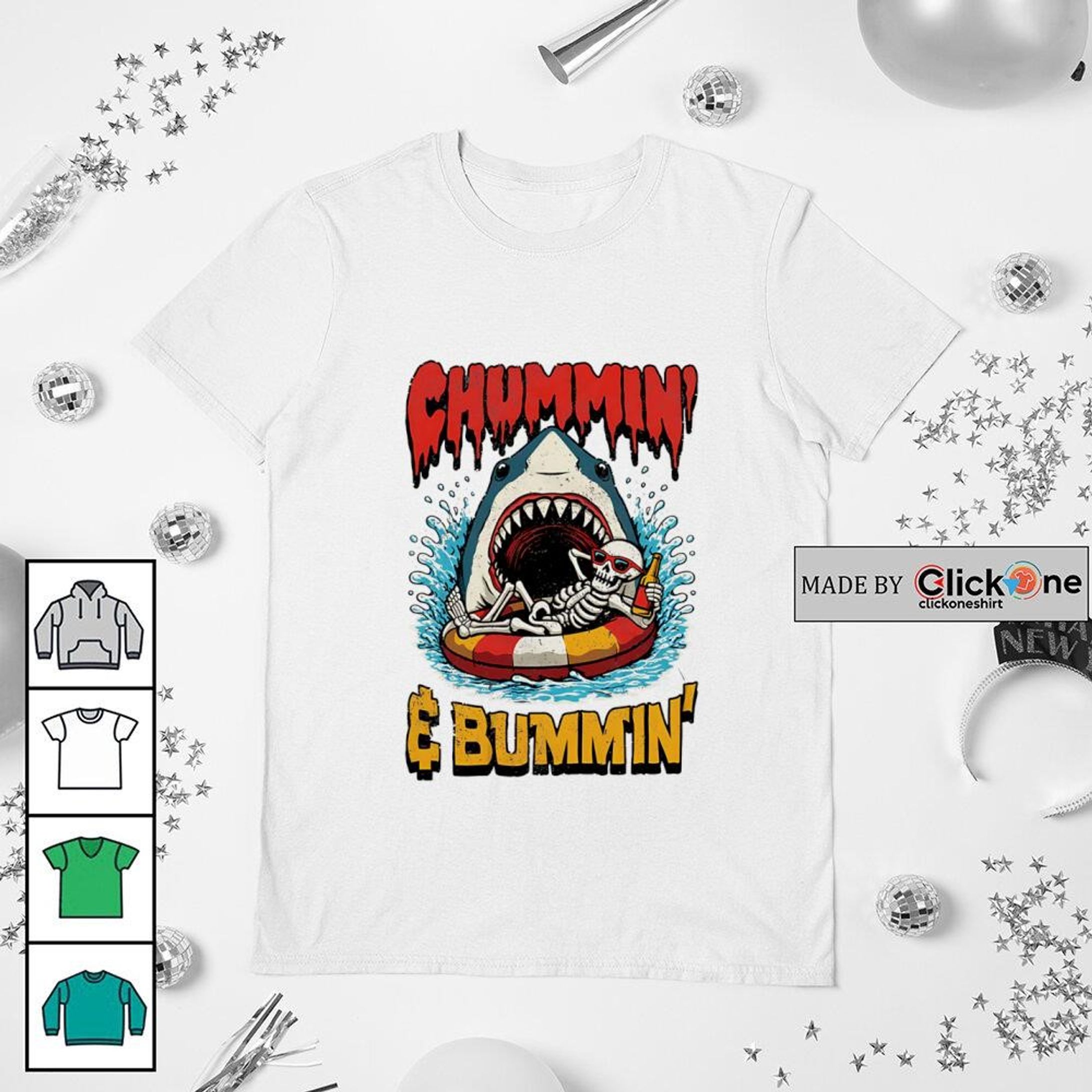 Chummin’ Bummin’ – Skeleton Shark Beach Tee-1