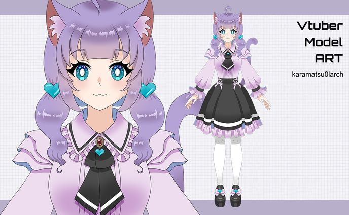 紫ネコミミちゃんLive2Dパーツ分けイラスト