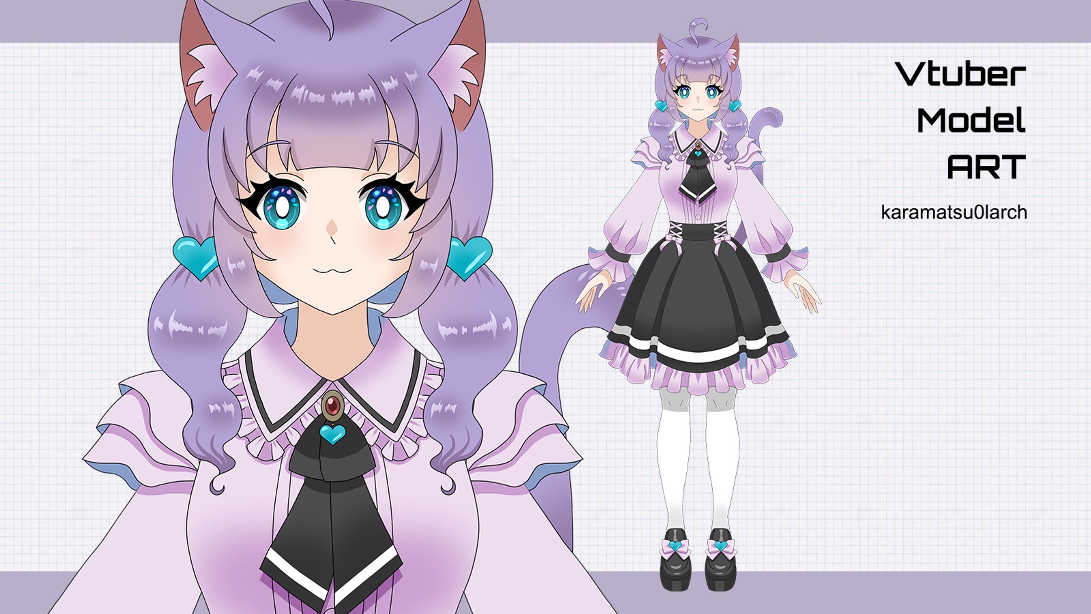 紫ネコミミちゃんLive2Dパーツ分けイラスト-1