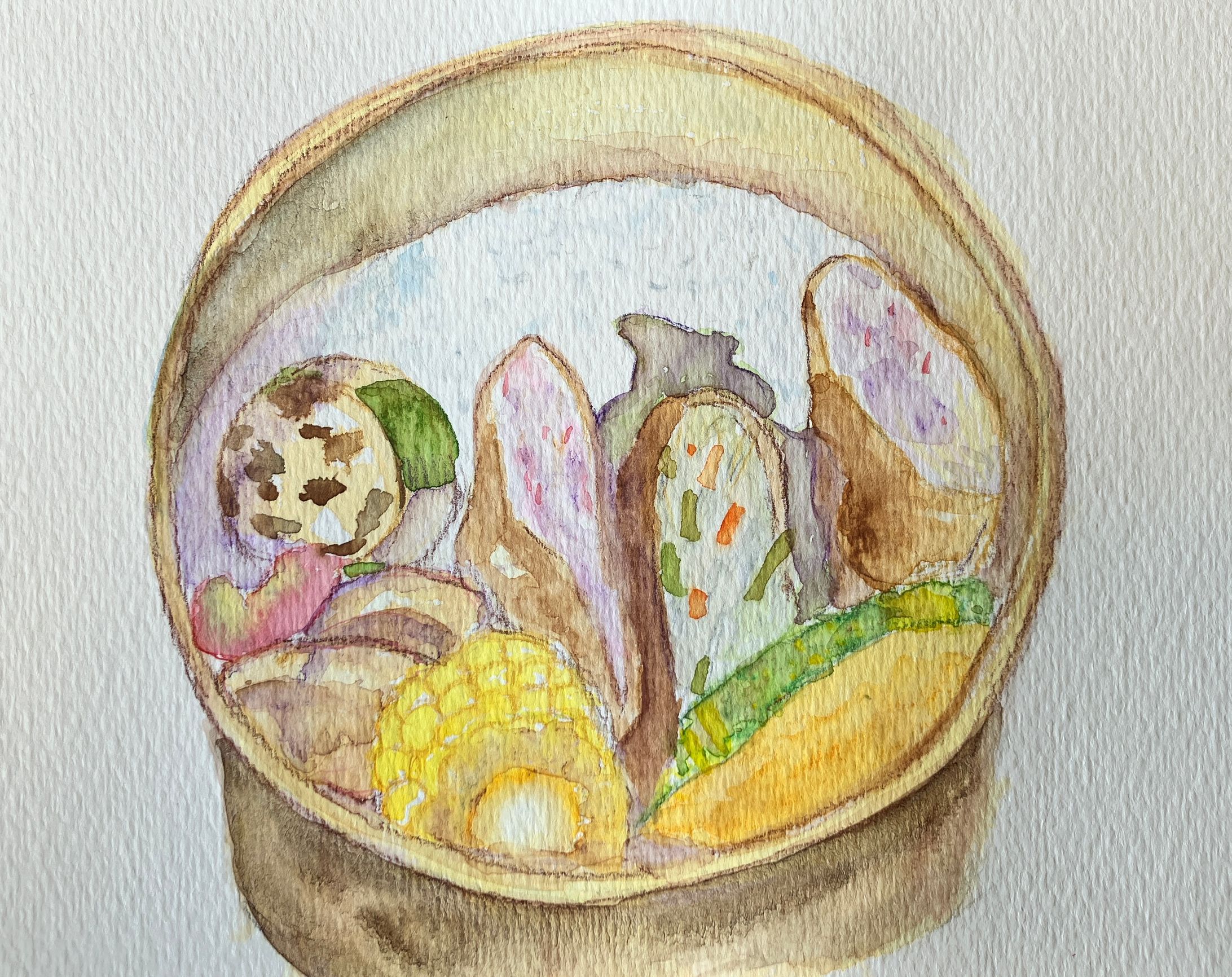 水彩　お弁当-1