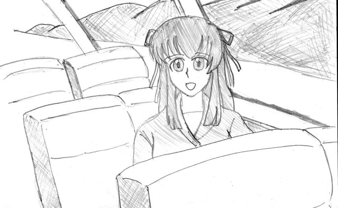 (Fanart)  (pencil drawing) Minagi on the panoramic train