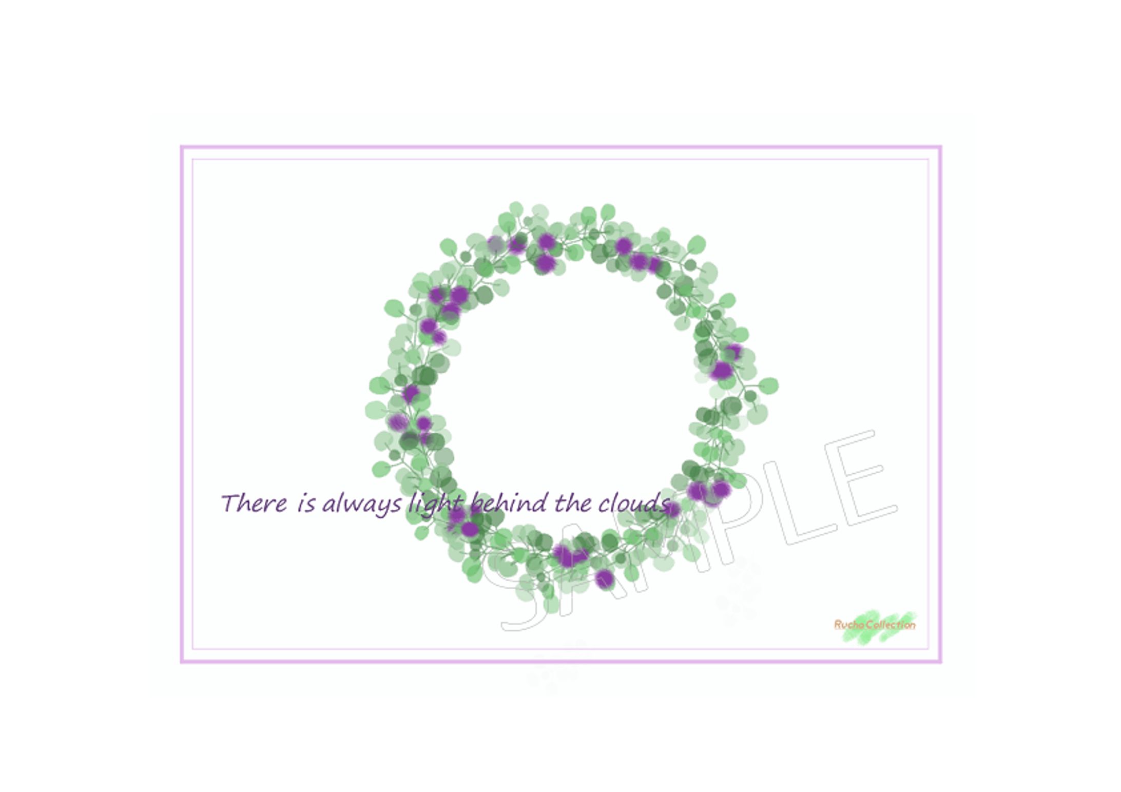 ユーカリと紫の実のリース イラスト-1