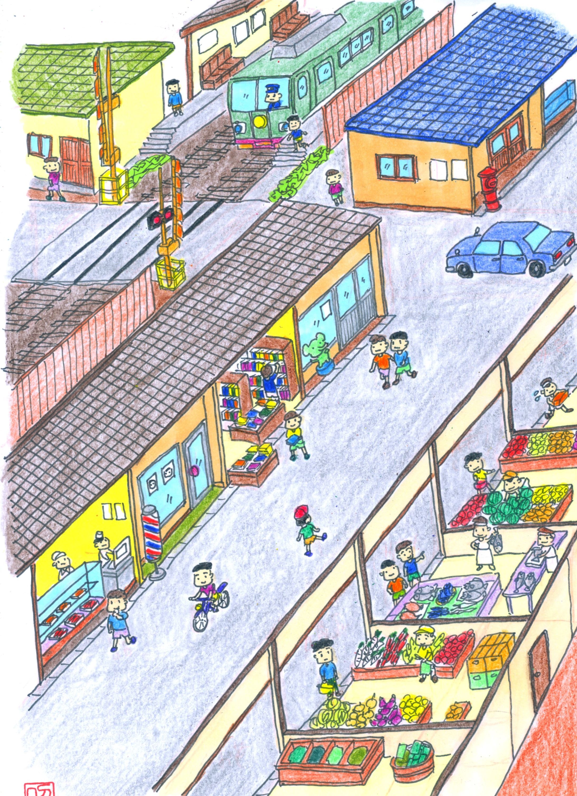 昭和の駅のある商店街風景-1