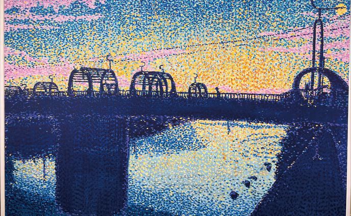 アクリル画《夕日》