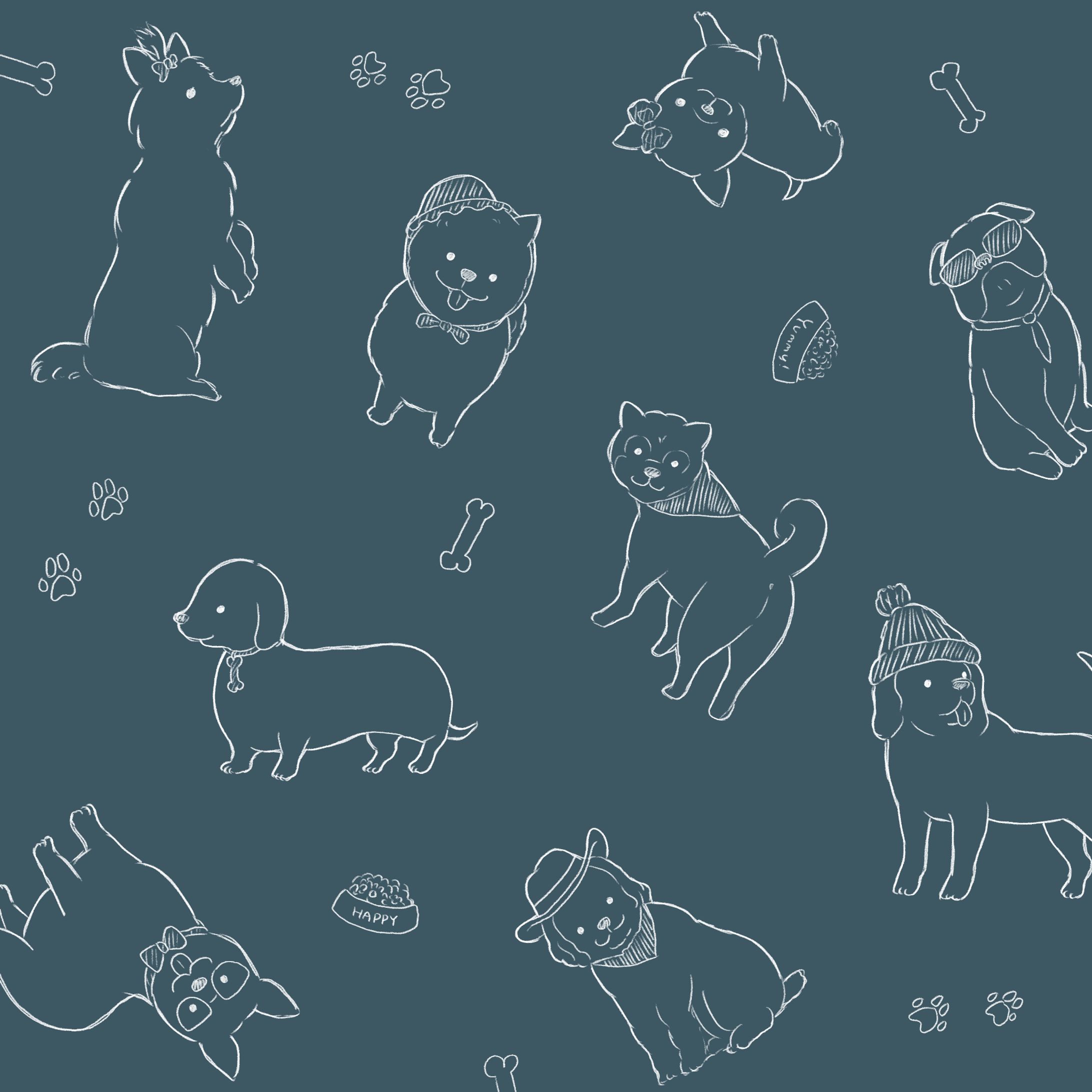 【イラスト】手書き風ワンチャンパターン-1