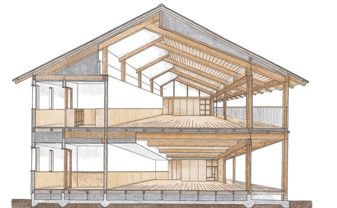 建築知識2022年6月号 くすの木保育園断面パース