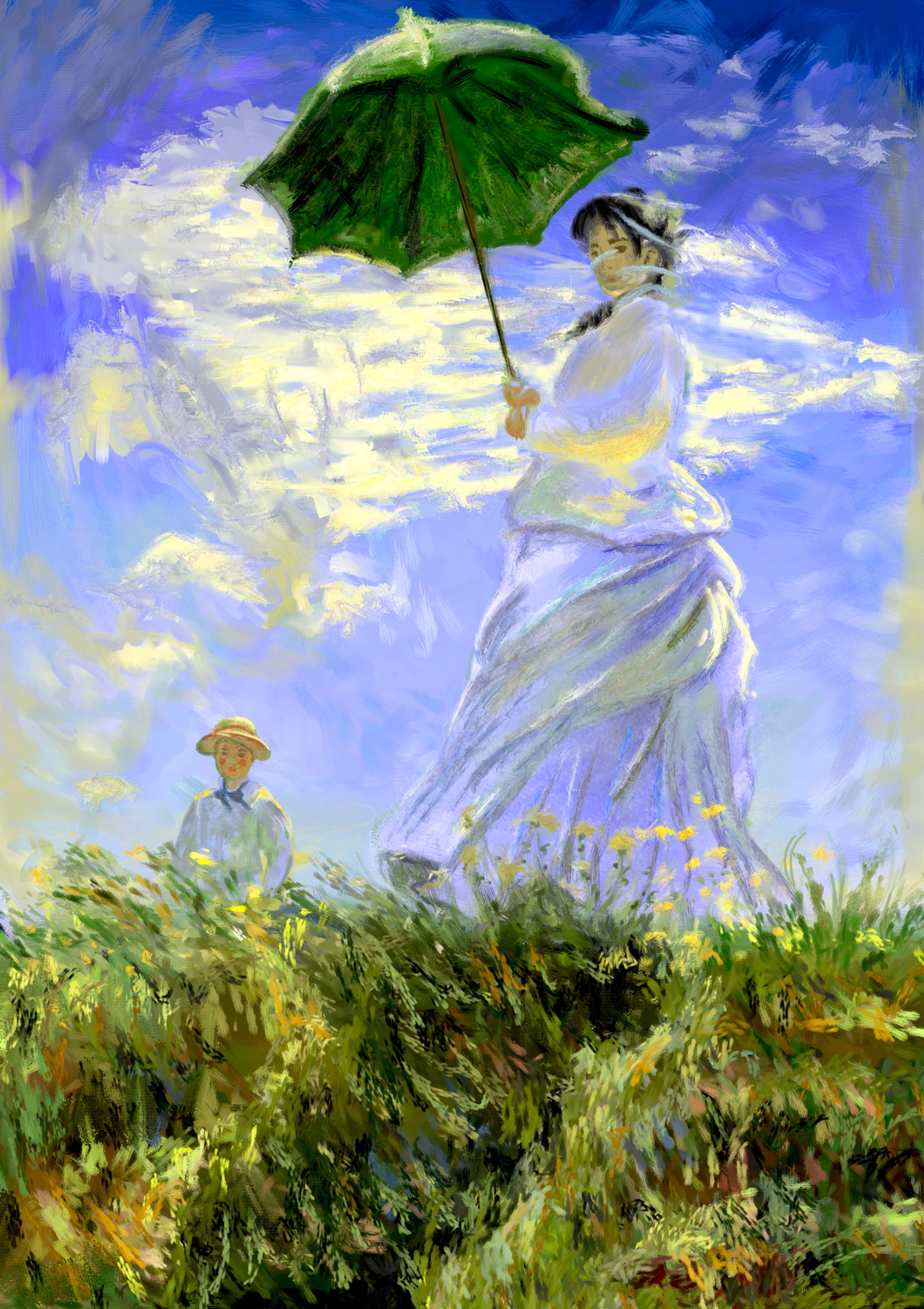 絵画　模写練習　 クロード・モネ 日傘を差す女-1