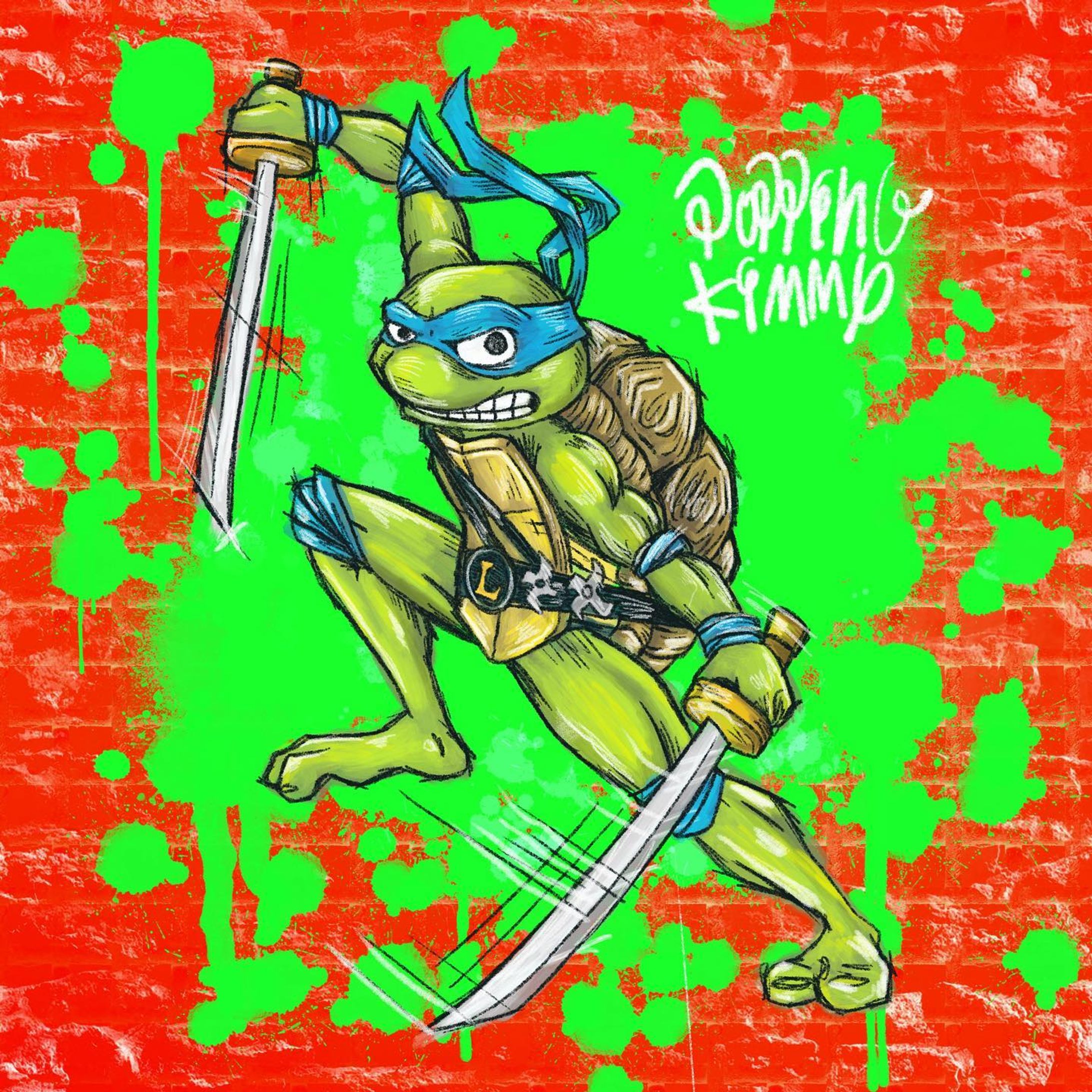 もうみんな飽きて来たかな⁉️
本日も描きましたよ‼️リーダーのレオナルド🐢
一番難しかったかも😅お馴染みのアニメをベースにデザインされているからミューパニ感に寄らせられてるから心配💦

#sitcomic #poppingkimmy #ファンアート #タートルズ #ミュータントパニック #ミューパニ #ミューパニ大冒険 #レオナルド #レオ #アメコミ #アメコミ好きな人と繋がりたい #illstration #artwork #イラストレーター #イラスト-1