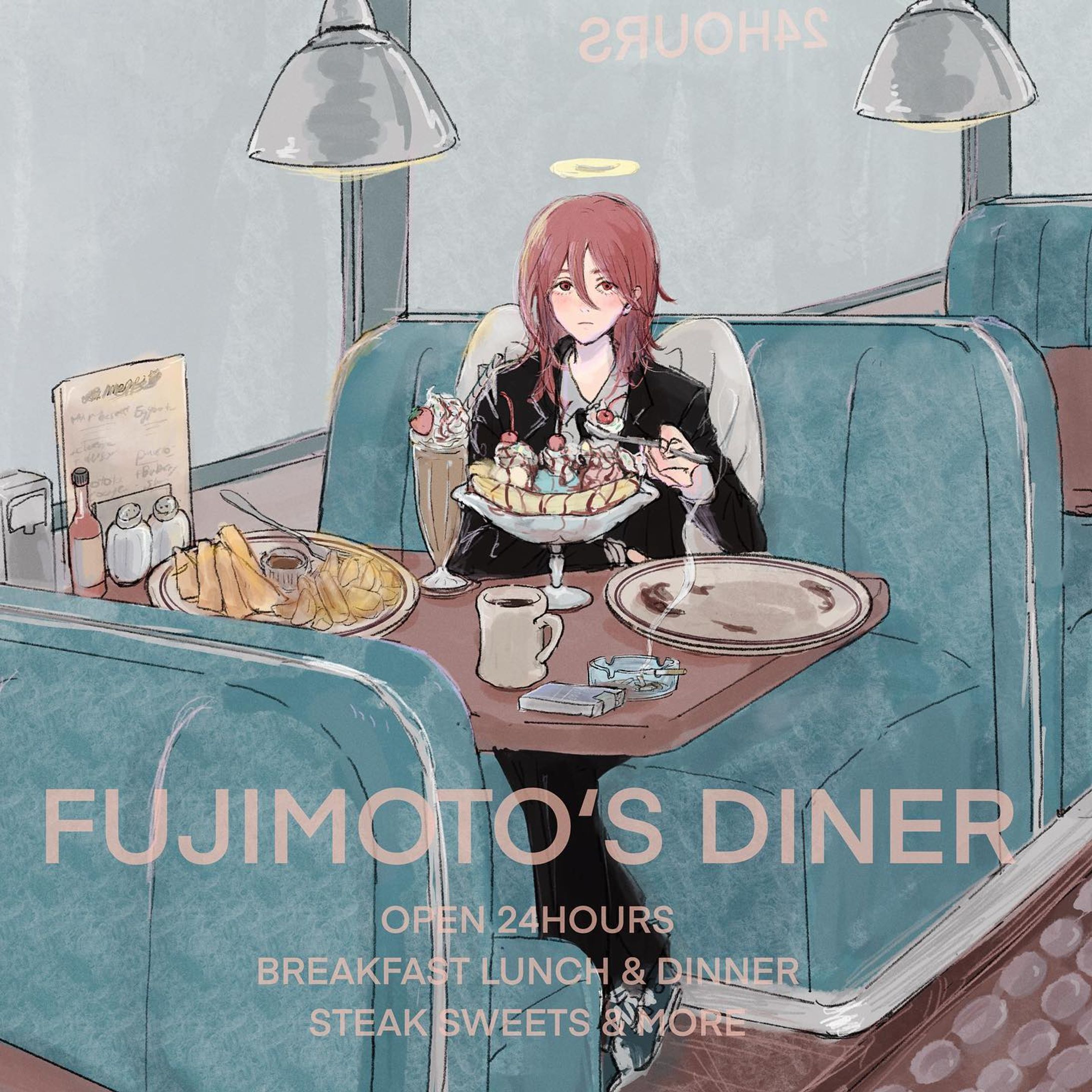 Angel devil and his partner are taking a break at the diner.

こはるちゃんが天使の悪魔は大食いだと言っていたので描きました。あー天使くんのキャラデザ可愛い😇

モブサイコ100のファンアートも描きたいです！！
最終回見たまんまの熱量で全員描いてやるーー！って燃えながらラフ描いていたのですが、全然しっくりくるラフが思いつかず、、こういう時って腕？技量？がそのハイテンションに追い付けず失敗する時が多いのです、、。落ち着いて気に入ったラフできてから描こうと思います。

#天使の悪魔
#chainsawmanedit 
#chainsawmananime 
#デジ絵

#bananasplit 
#chainsawman
#chainsawmanfanart
#akihayakawa 
#イラストレーター
#デジタルイラスト
#procreate
#angeldeviledit
#イラスト
#イラストが好きな人と繋がりたい
#illustration
#illust
#絵が好きた人と繋がりたい
#イラストグラム
#チェンソーマン
#チェンソーマン好きな人と繋がりたい
#drawing

#angeldevil
#angeldevilchainsawman
#anime

#插图 

 #드로잉 #일러스트 

#男の子イラスト
#イラストグラム
#おしゃれ好きな人と繋がりたい

 #插图画家-1