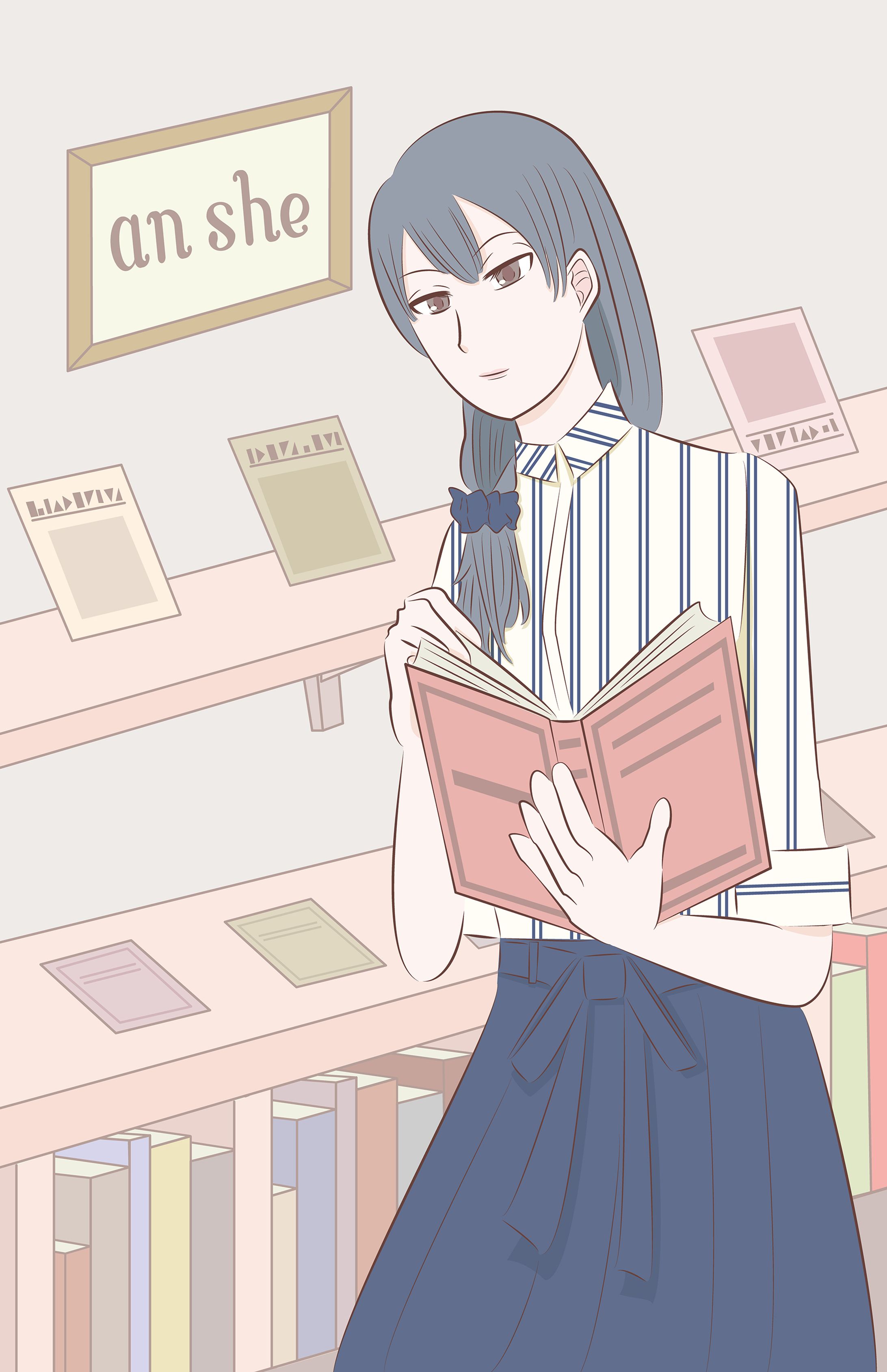 ブックカフェにて本を読む女性-1