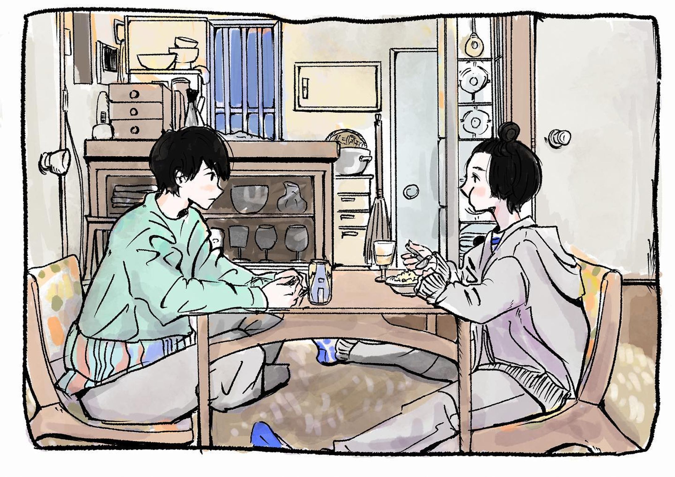 僕の姉ちゃん👩🏻🍷

アマプラで全話配信されている（地上波では2022年放送予定らしいです）のですが、とっても面白い。観ていると何でもない１日１日が愛おしいなぁと思ってしまいます。

好きすぎて、一気見したいの堪えて大切に1話1話観ています。

《ひとりごと🕊》
黒木華さんは、リップヴァンウィンクルの花嫁を観てから大好きだったのですが、杉野 遥亮さんはあまり作品を拝見したことがなかったので、恥ずかしながら綺麗な顔立ちの俳優さんってイメージしかなかったんです。
でも、このドラマを観てなんて自然な演技をするんだ！と他の作品も観たくなりました。ドラマの恋です！も観とけばよかったなぁ。杉咲花ちゃんも可愛いです🤤

あと、ドラマを参考にお部屋の中描いたのですが、楽しかった！お部屋の中のごちゃごちゃした感じ描くの楽しい！

#僕の姉ちゃん
#益田ミリ　さん-1