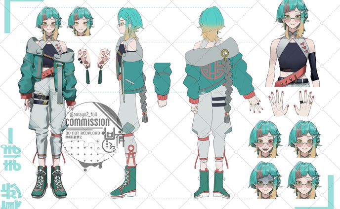 【ご依頼】Live2D用パーツ分け立ち絵+キャラクターデザイン+三面図