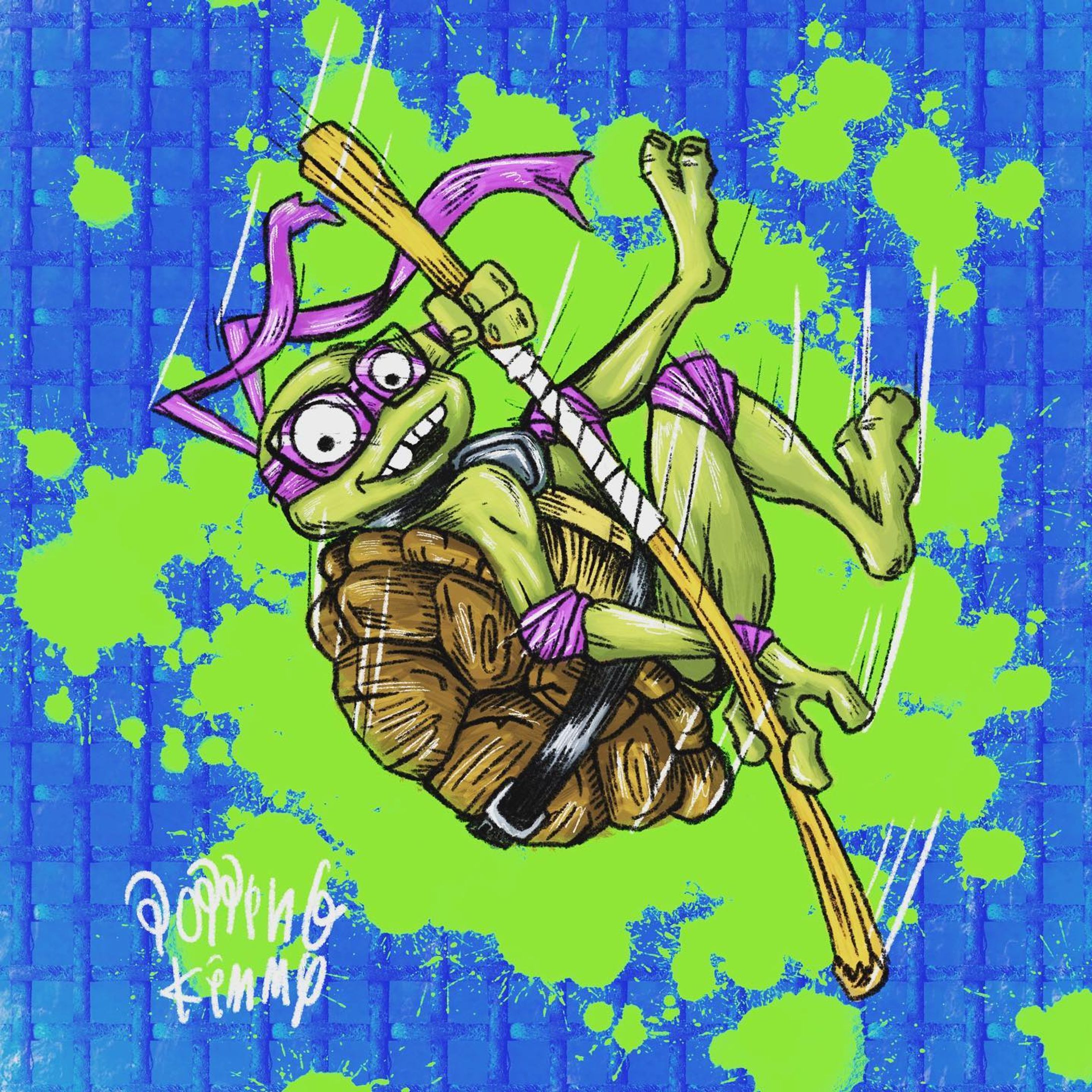 本日も調子に乗ってファンアート‼️
ドナテロ（ドニー）描いてみました🐢
棒使いやメカニックという事で気持ち指先をセクシーに描いてみました💕
ここまでやると、レオとラファも書くと思いますのでお楽しみに✌️

#sitcomic #poppingkimmy #ファンアート #タートルズ #ミュータントパニック #ミューパニ #ミューパニ大冒険 #ドナテロ #ドニー #アメコミ #アメコミ好きな人と繋がりたい #illstration #artwork #イラストレーター #イラスト-1