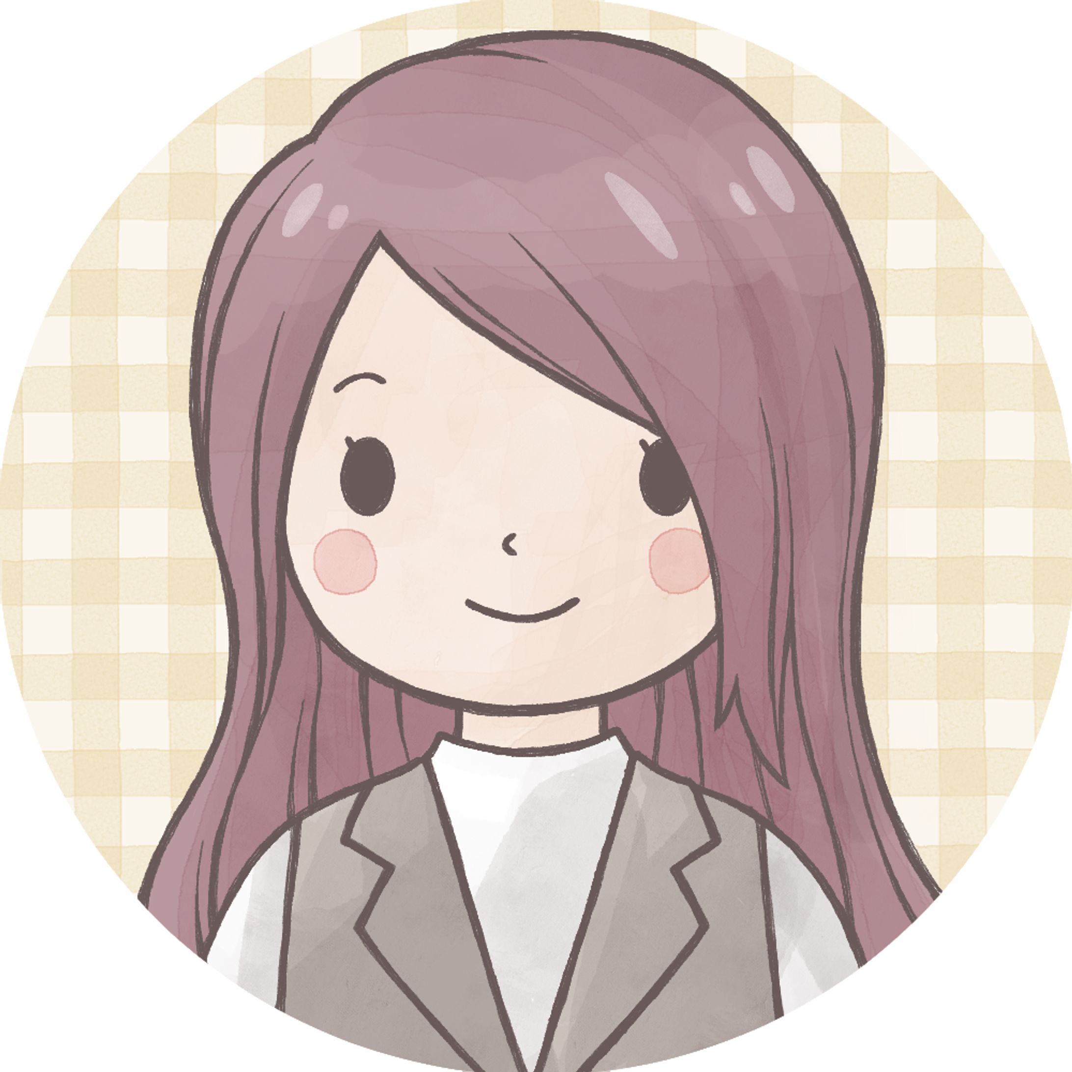チェック柄背景の女の子アイコン-1