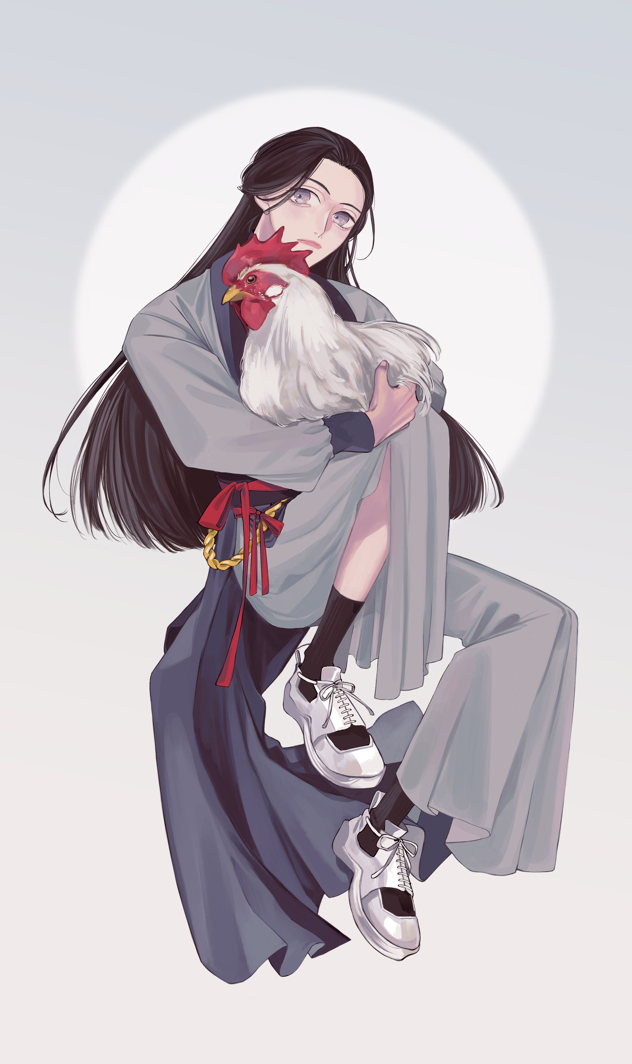 漢服の長髪男子フルカラーイラスト-1