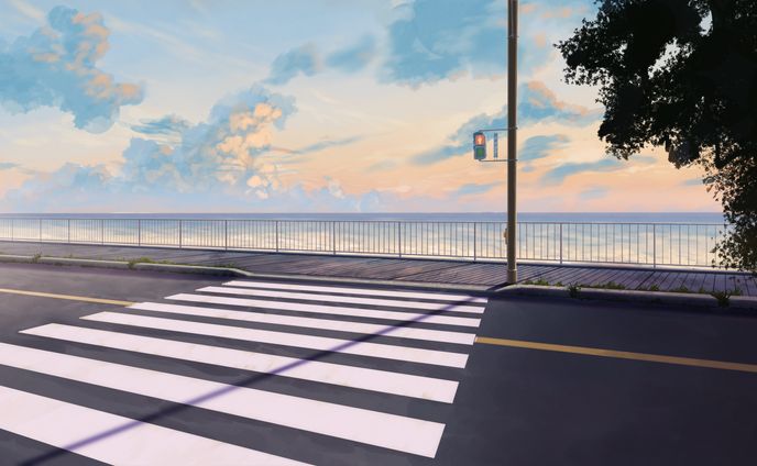 夕暮れの横断歩道