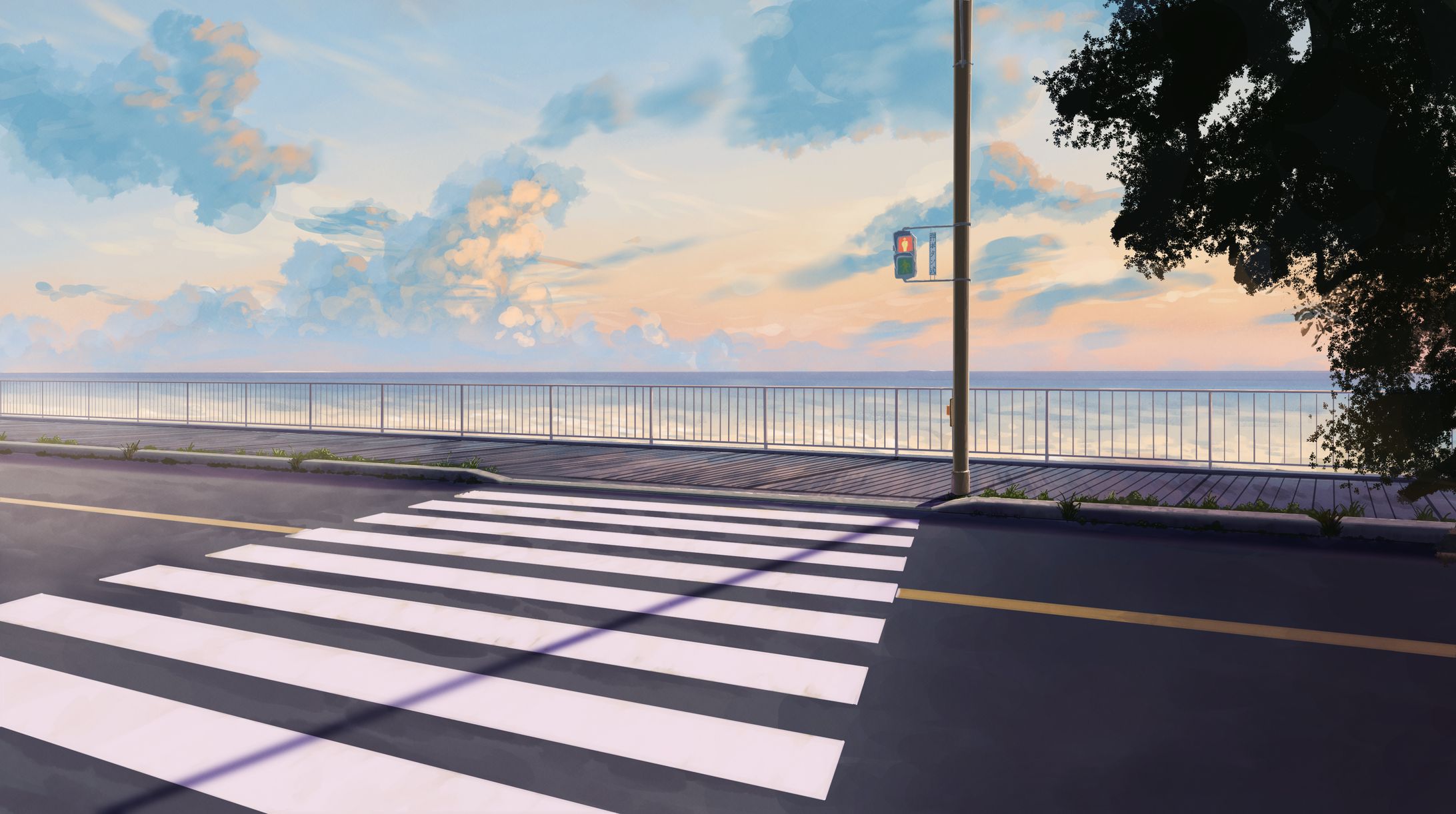 夕暮れの横断歩道-1